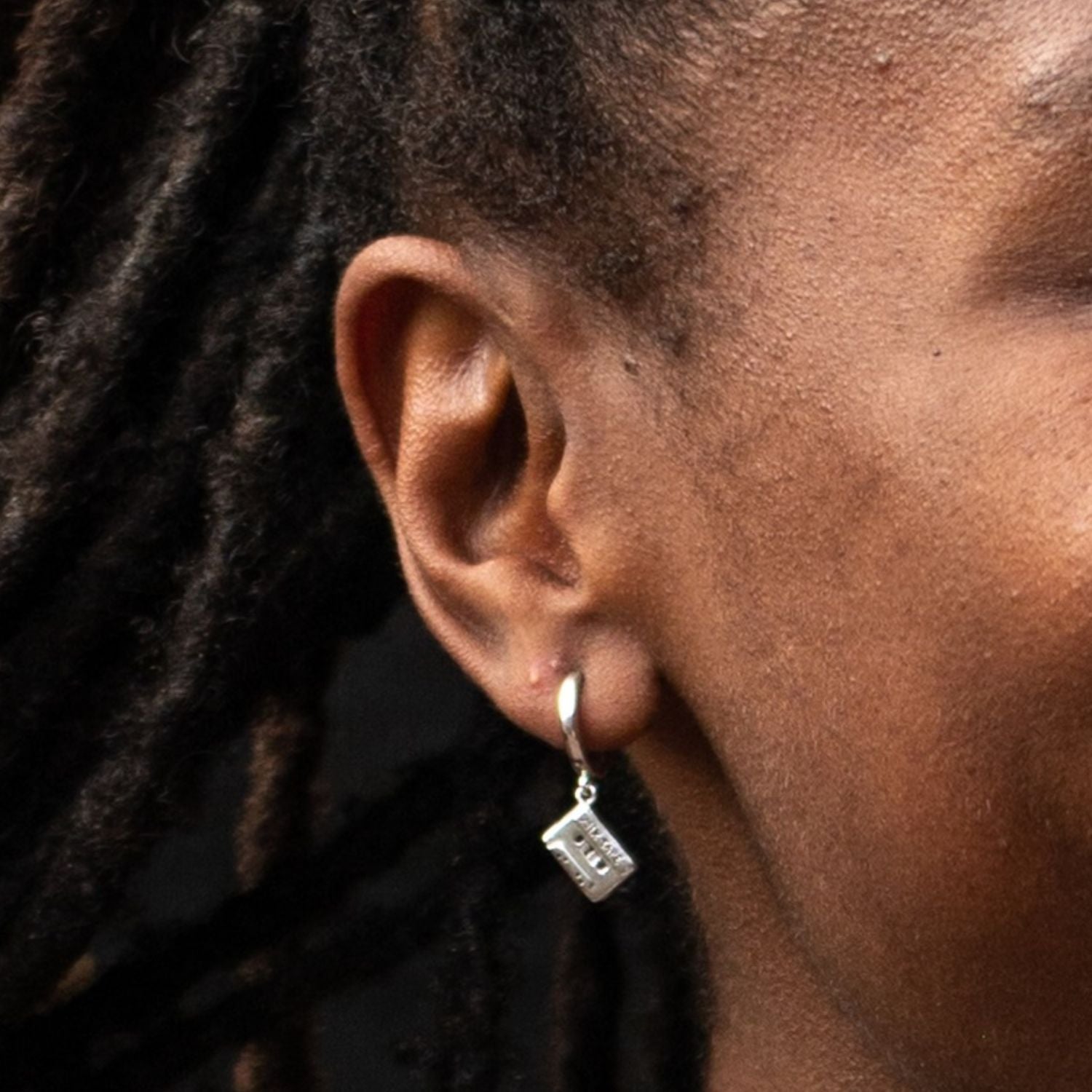 Silver Mix Tape Charm Hoop Earrings