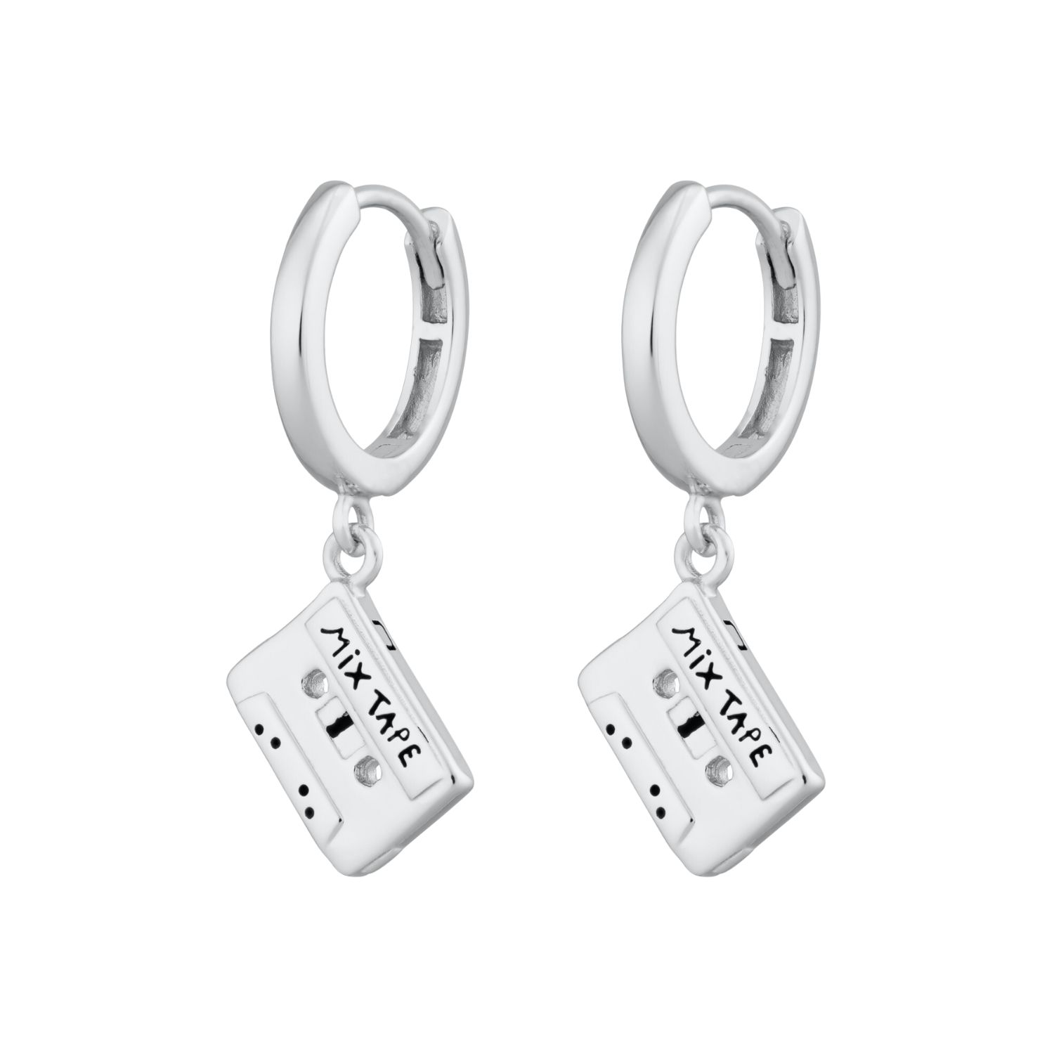 Silver Mix Tape Charm Hoop Earrings