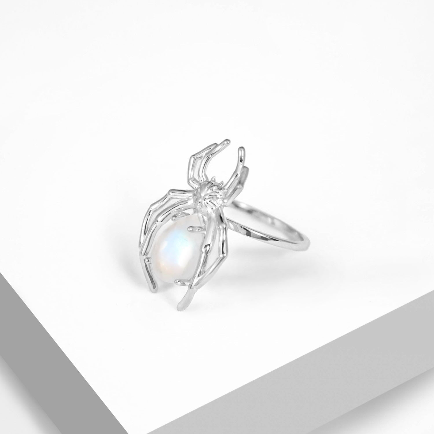 Silver Spider & Moonstone Stacking Ring