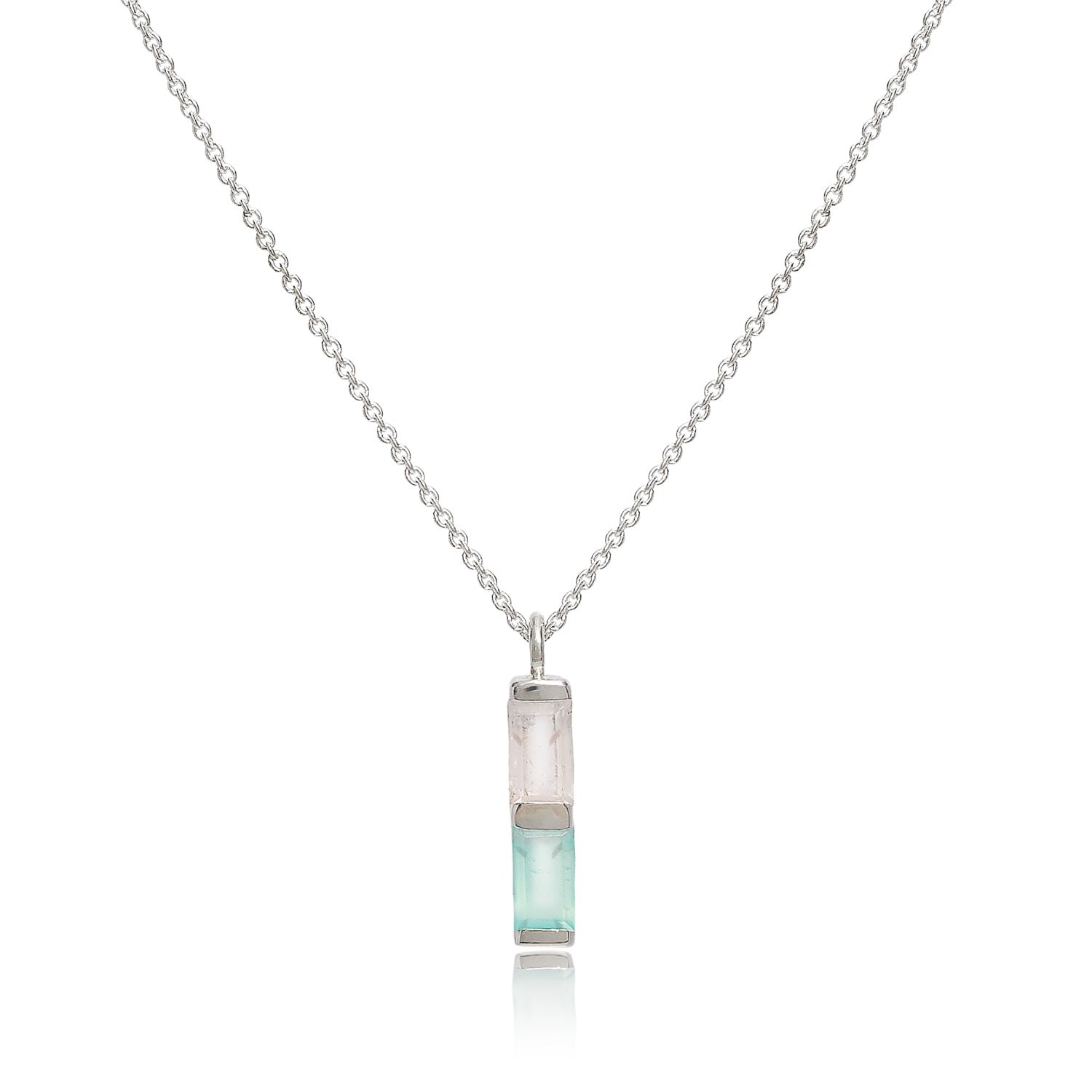 Silver Necklace Rose Quartz & Aqua Chalcedony Gemstones Anais