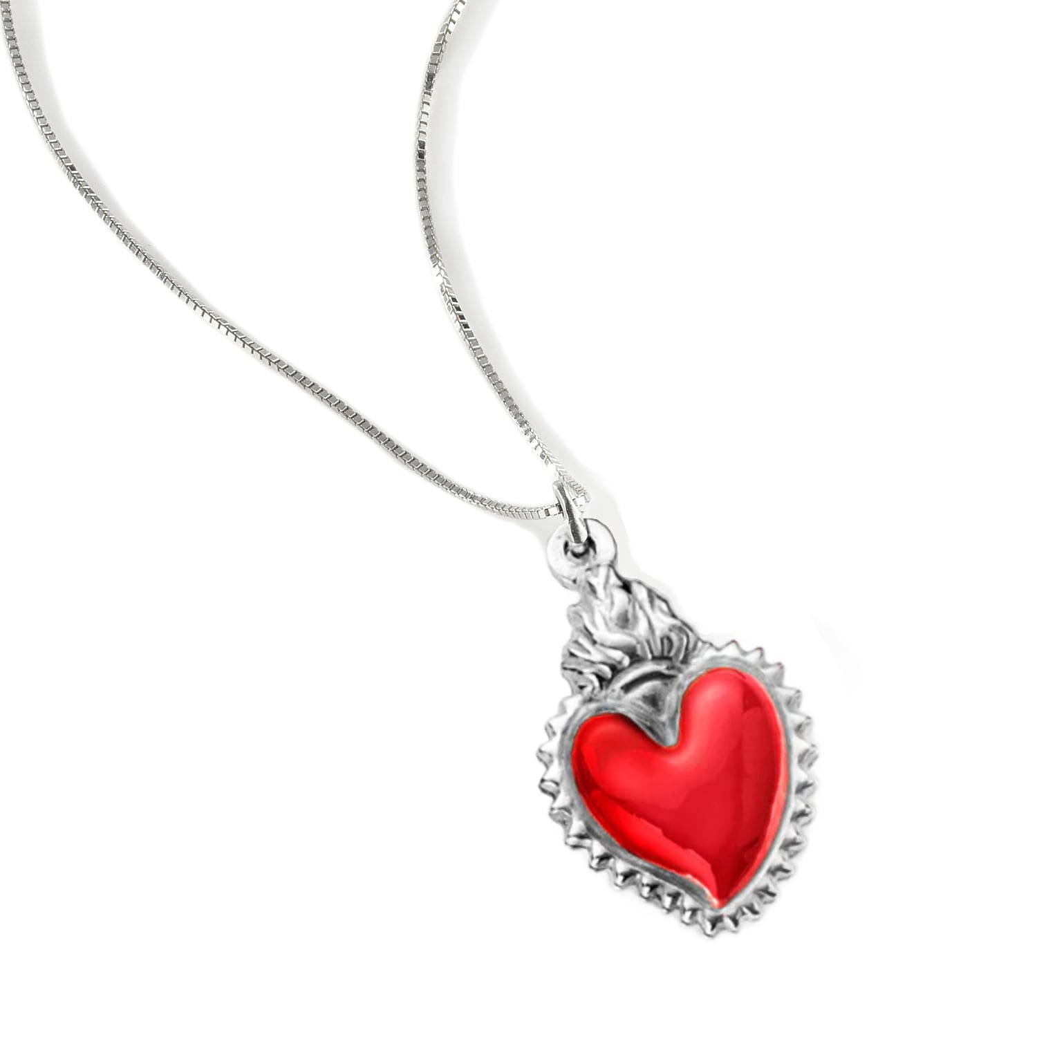 Silver Necklace With Red Heart Pendant