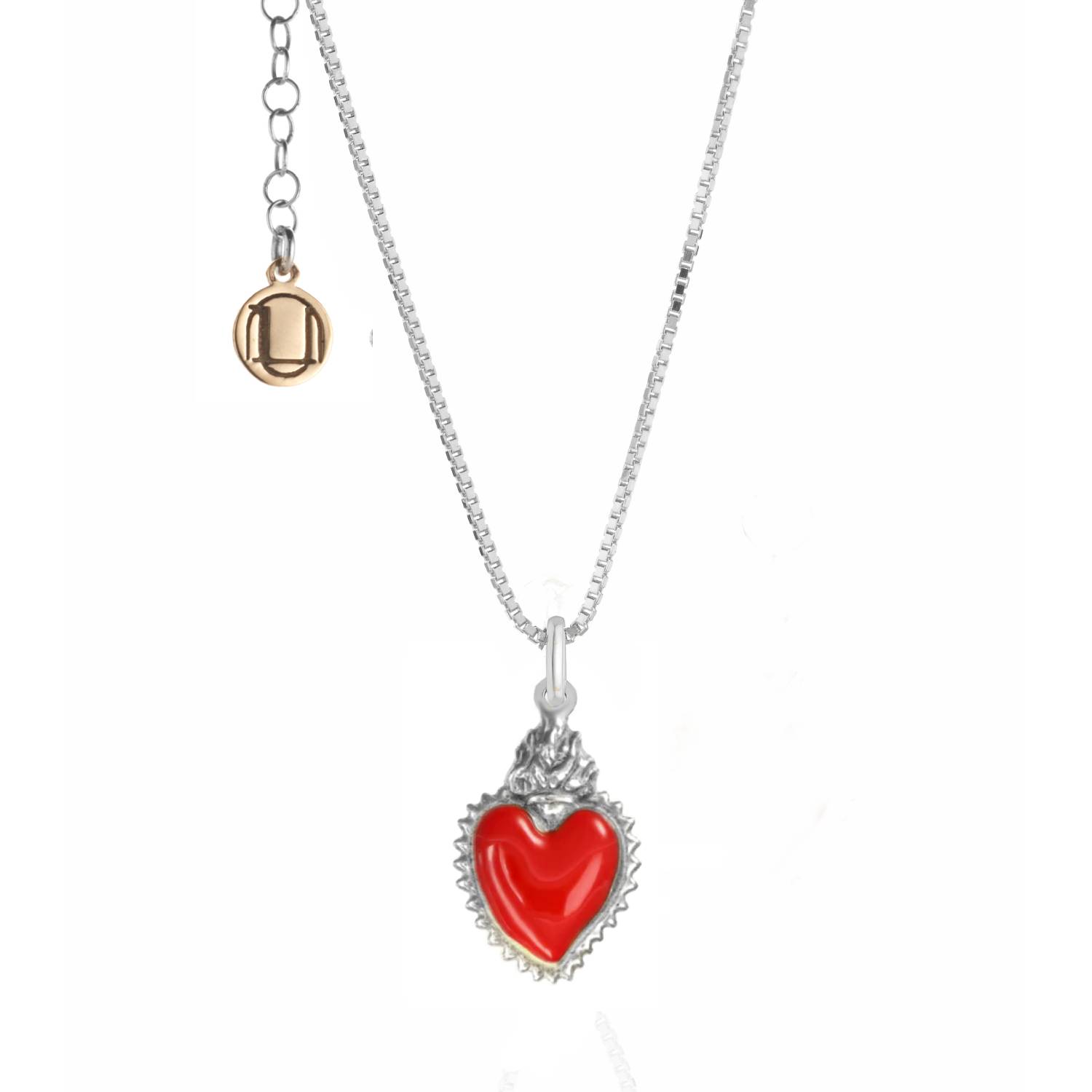 Silver Necklace With Red Heart Pendant