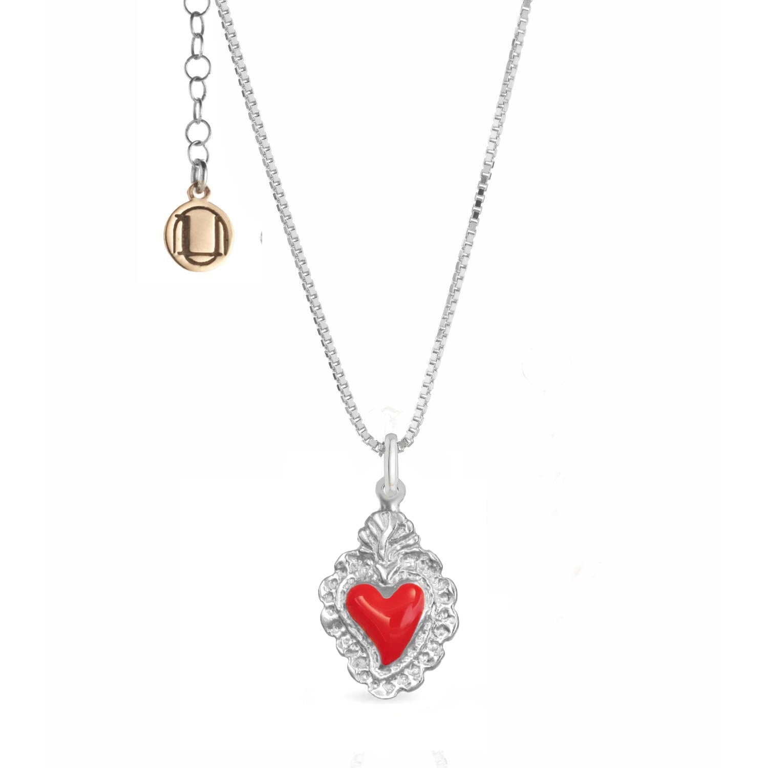 Silver Necklace With Red Sacred Heart Pendant