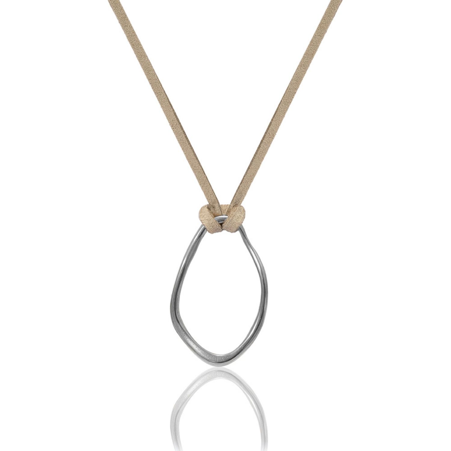 Silver Orb Necklace - Beige Cord