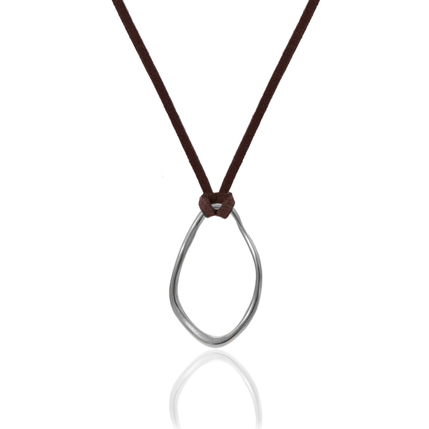 Silver Orb Necklace - Dark Brown Cord
