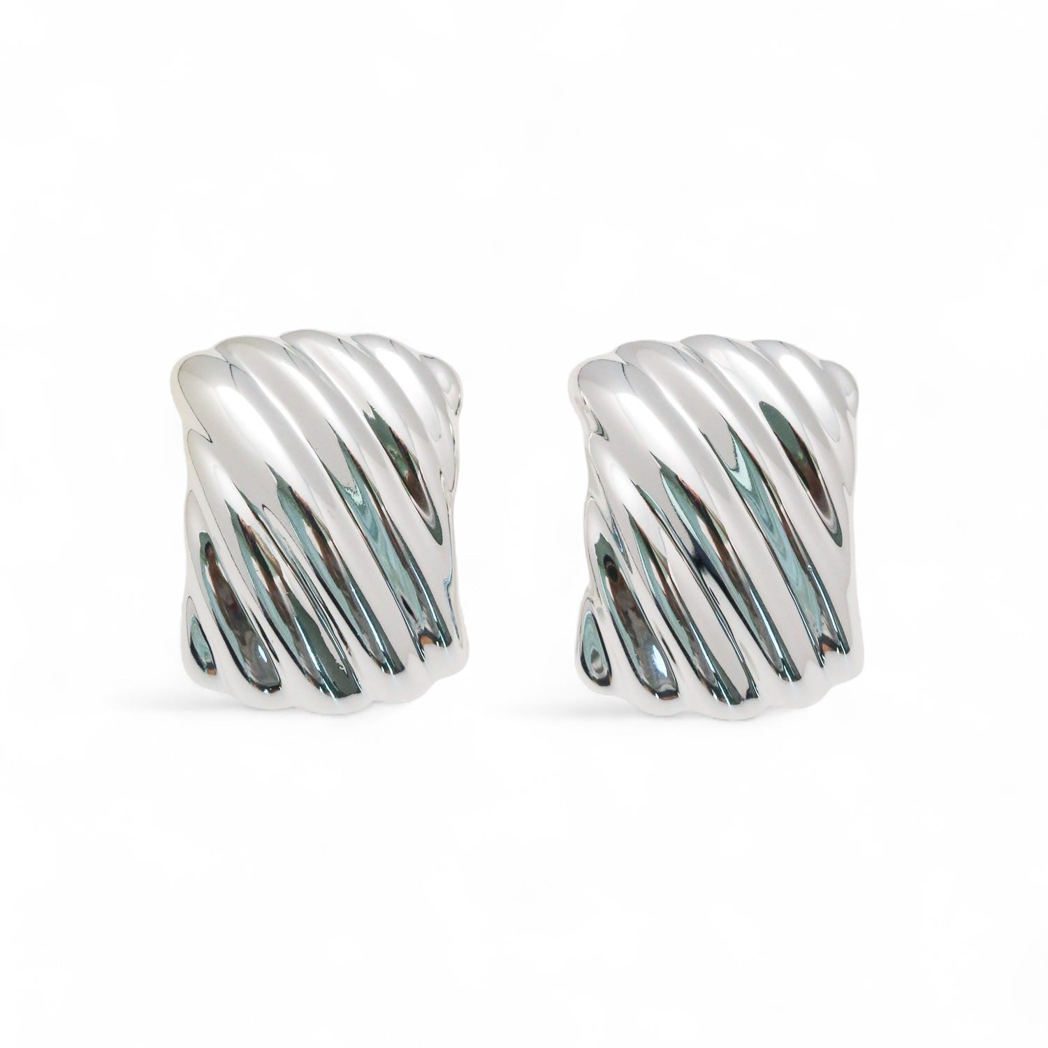 Silver Oversized Wave Stud Earrings