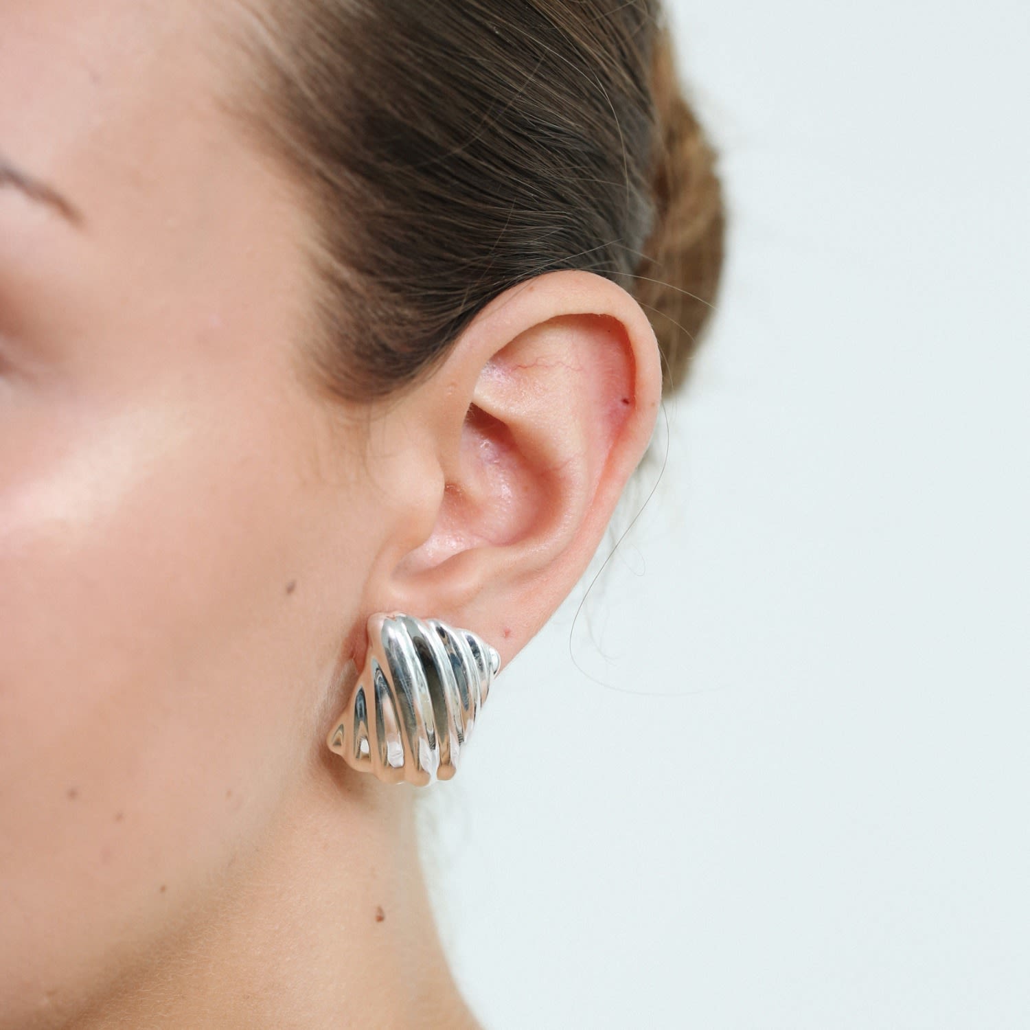 Silver Oversized Wave Stud Earrings