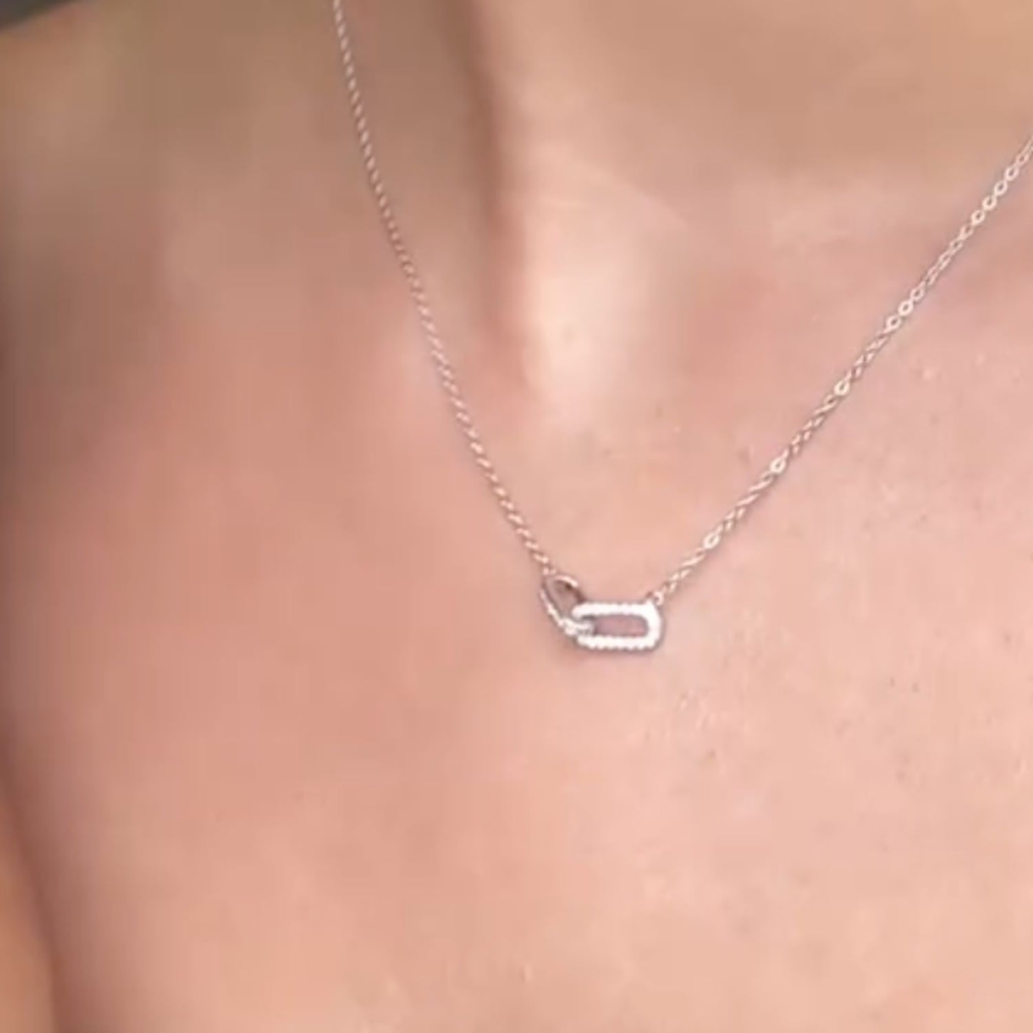 Silver Pave Cable Double Linked Pendant Necklace