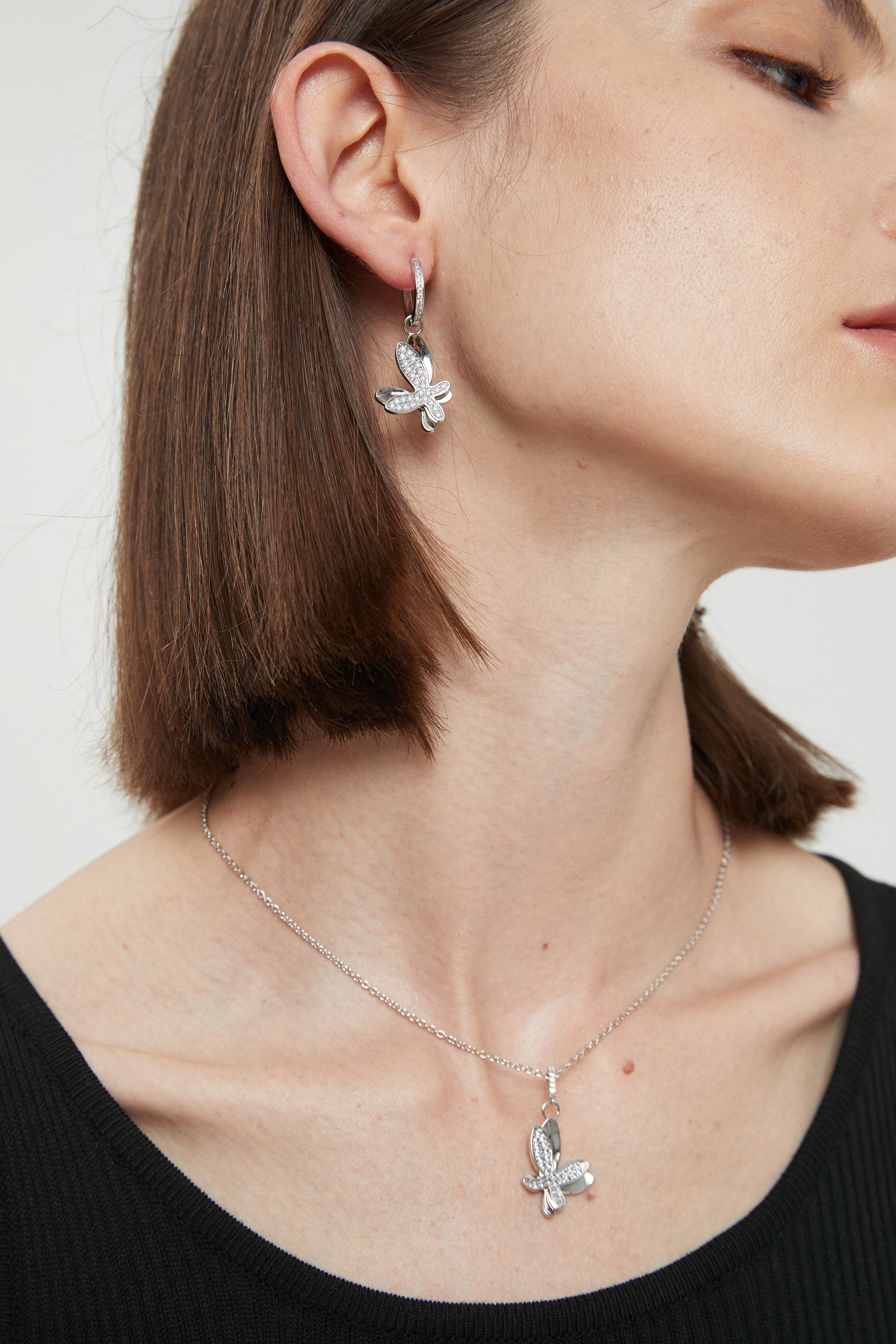 Silver Pavé Diamond Butterfly Pendant Necklace