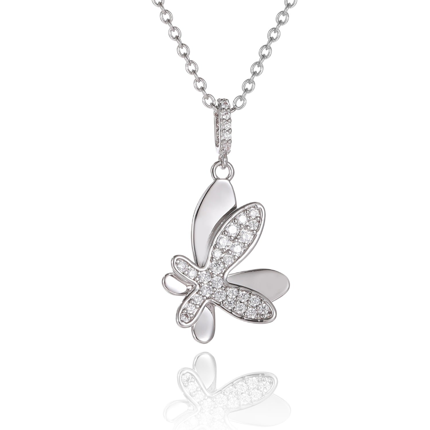 Silver Pavé Diamond Butterfly Pendant Necklace