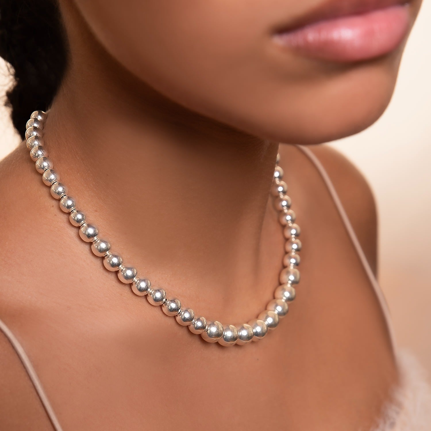 Silver Bead Pearl Necklace