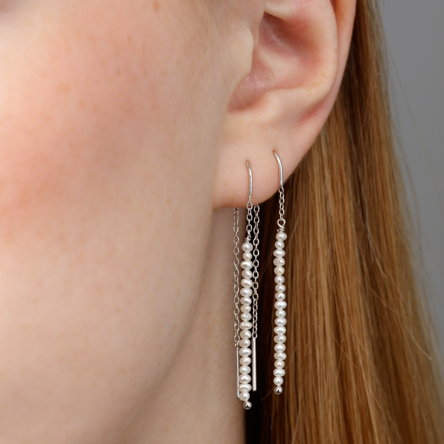 Silver Pearl Threader Earrings