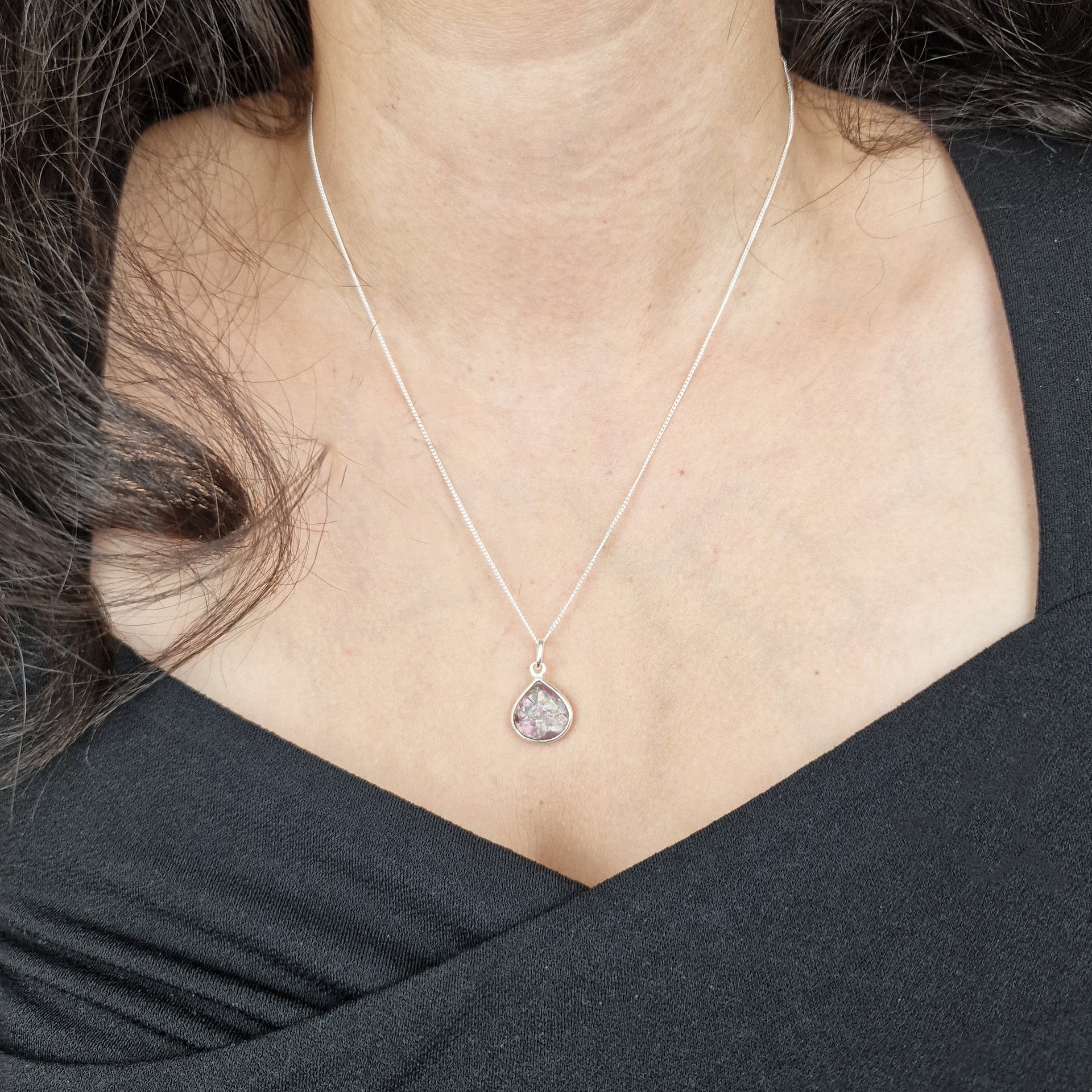 Silver Pink Tourmaline October Birthstone Crystal Necklace