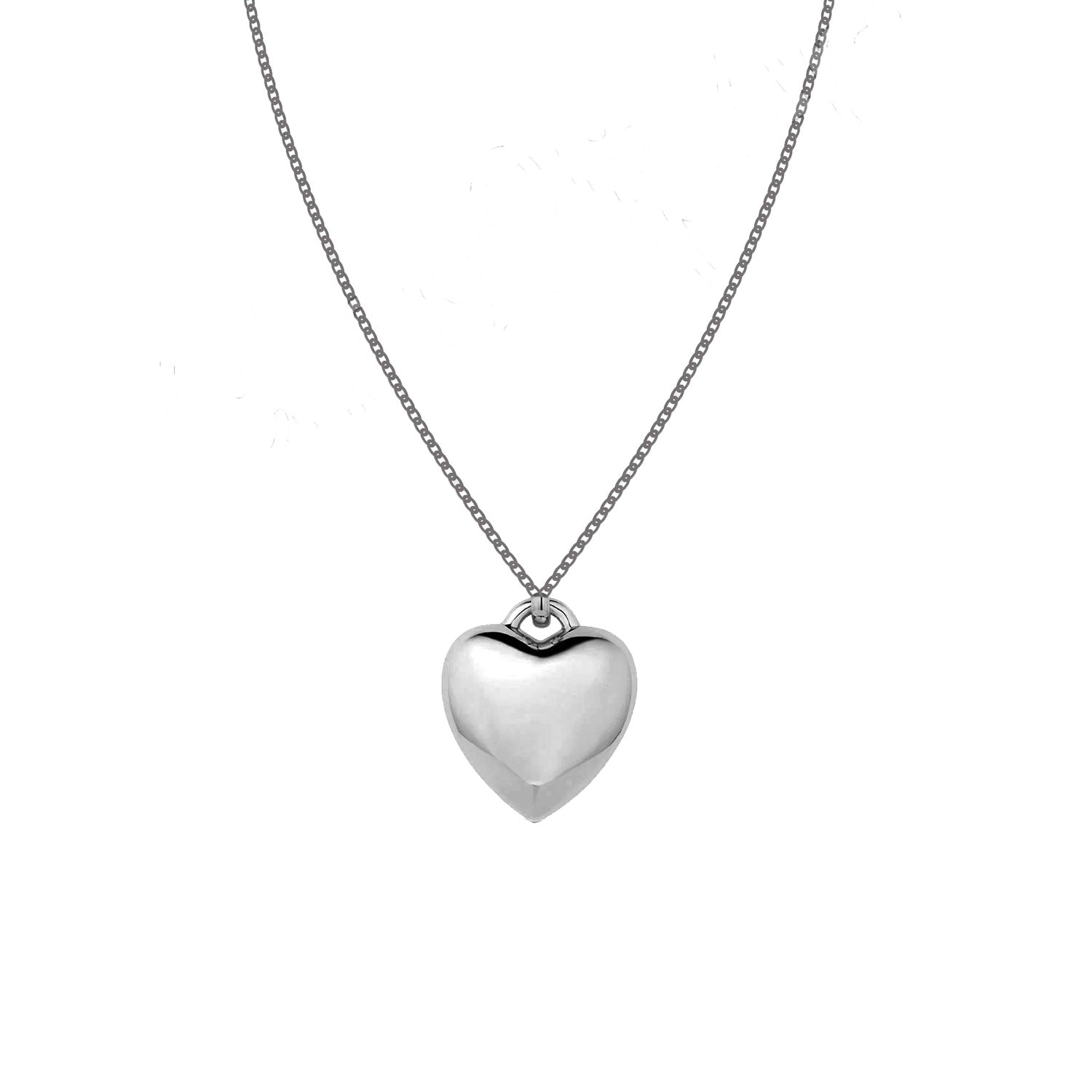 Silver Puffed Heart Charm Necklace Love Valentines Day Pendant Chain