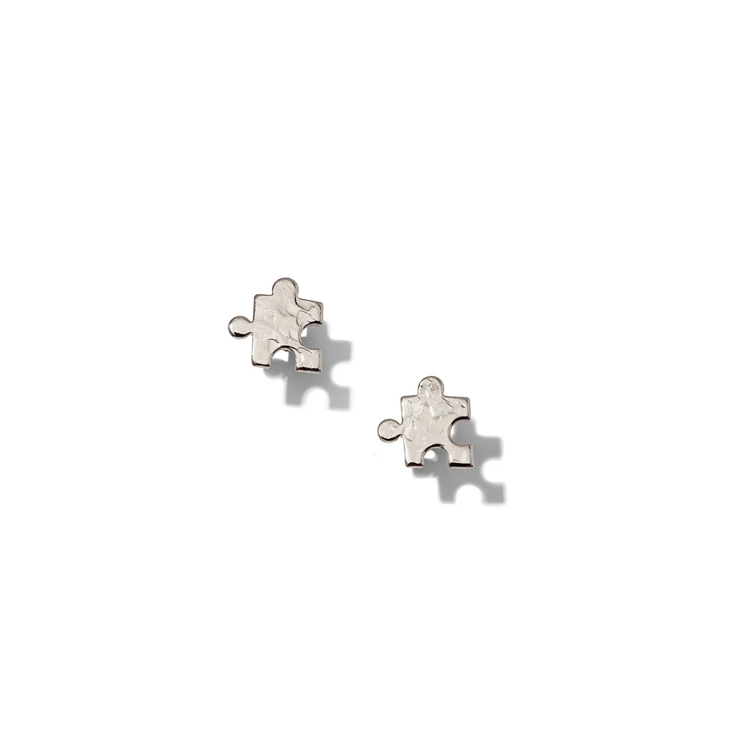 Silver Puzzle Piece Textured Stud Earrings