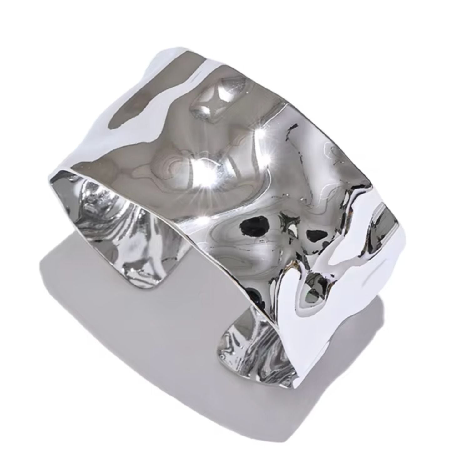 Silver Rhea Hammered Open Cuff Bracelet