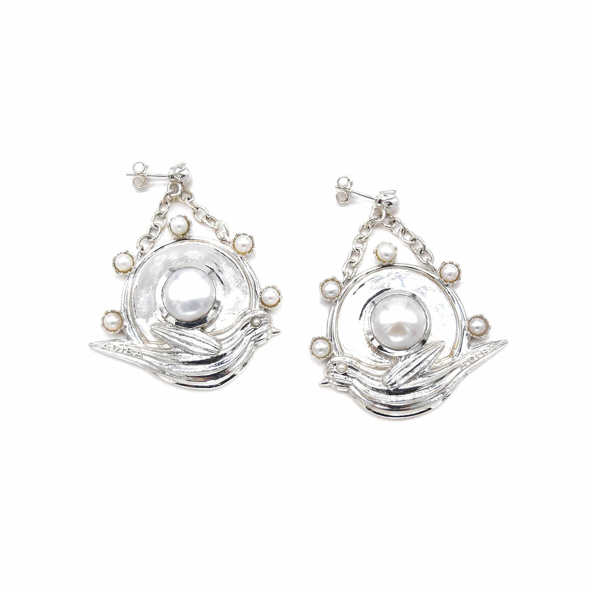 Silver Robin Pearls Earrings