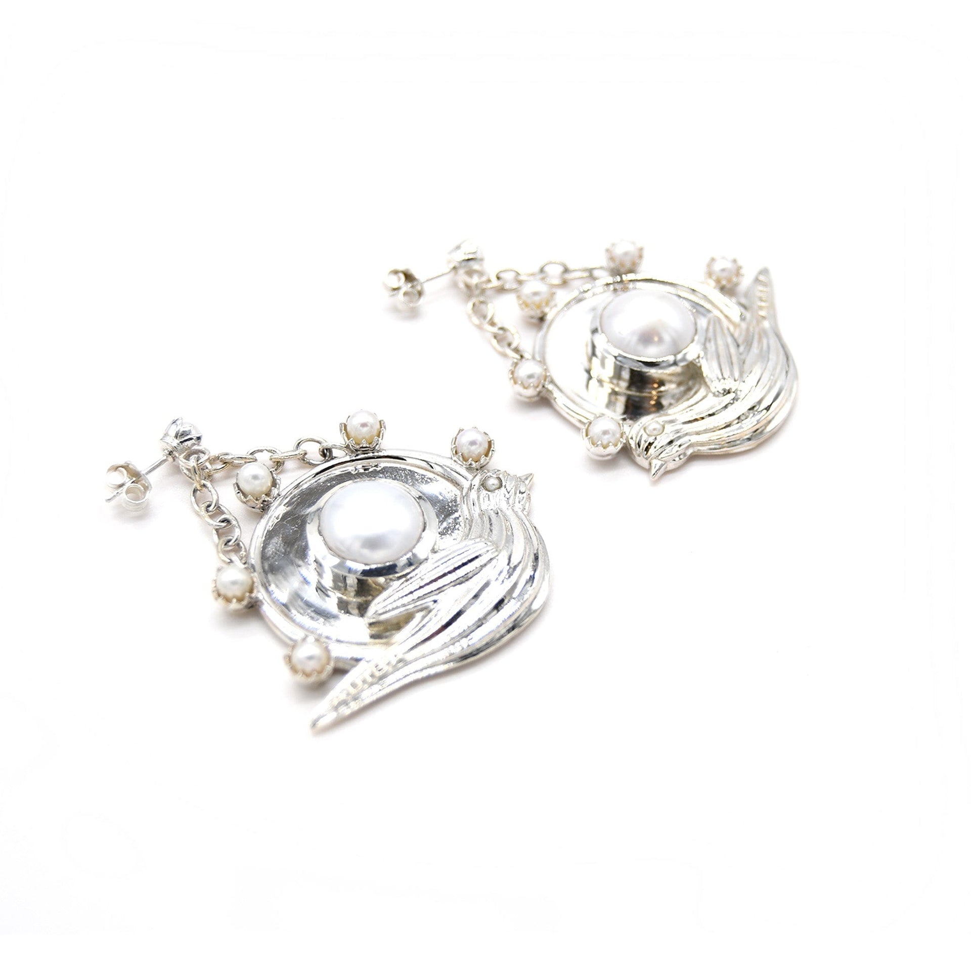 Silver Robin Pearls Earrings
