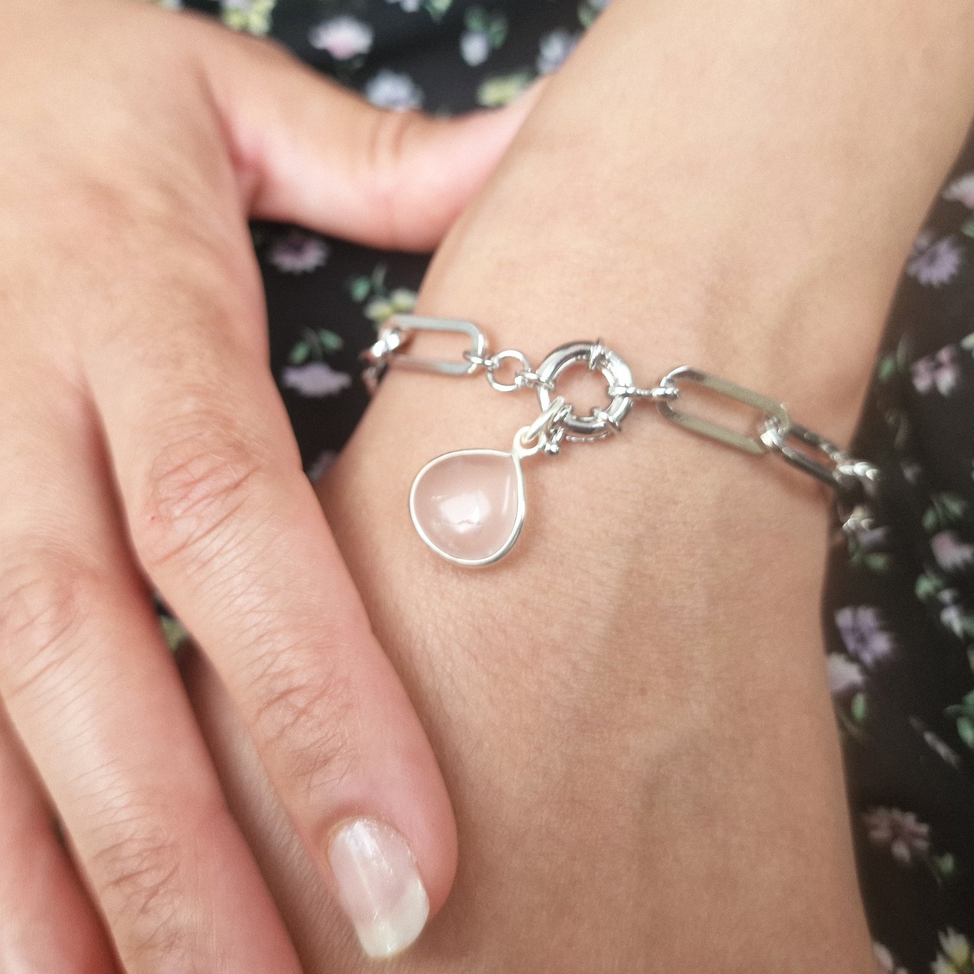 Sterling Silver Rose Quartz October Birthstone Crystal Bracelet