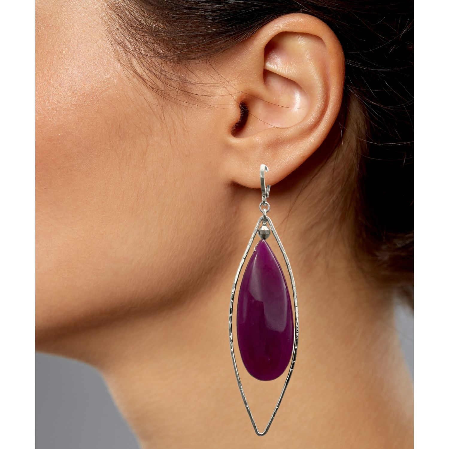Silver Seraphine Plum Drop Lever Back Earrings