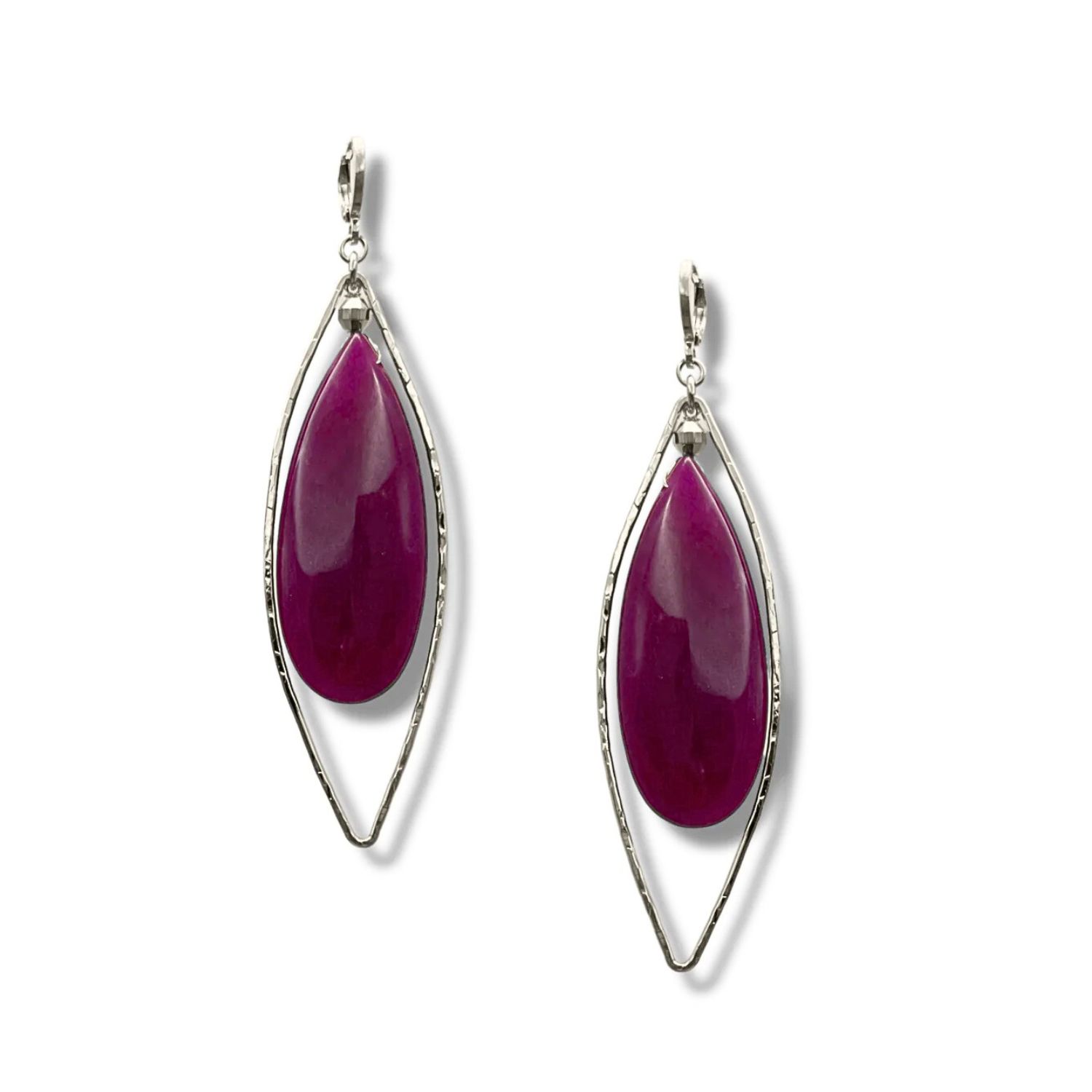 Silver Seraphine Plum Drop Lever Back Earrings