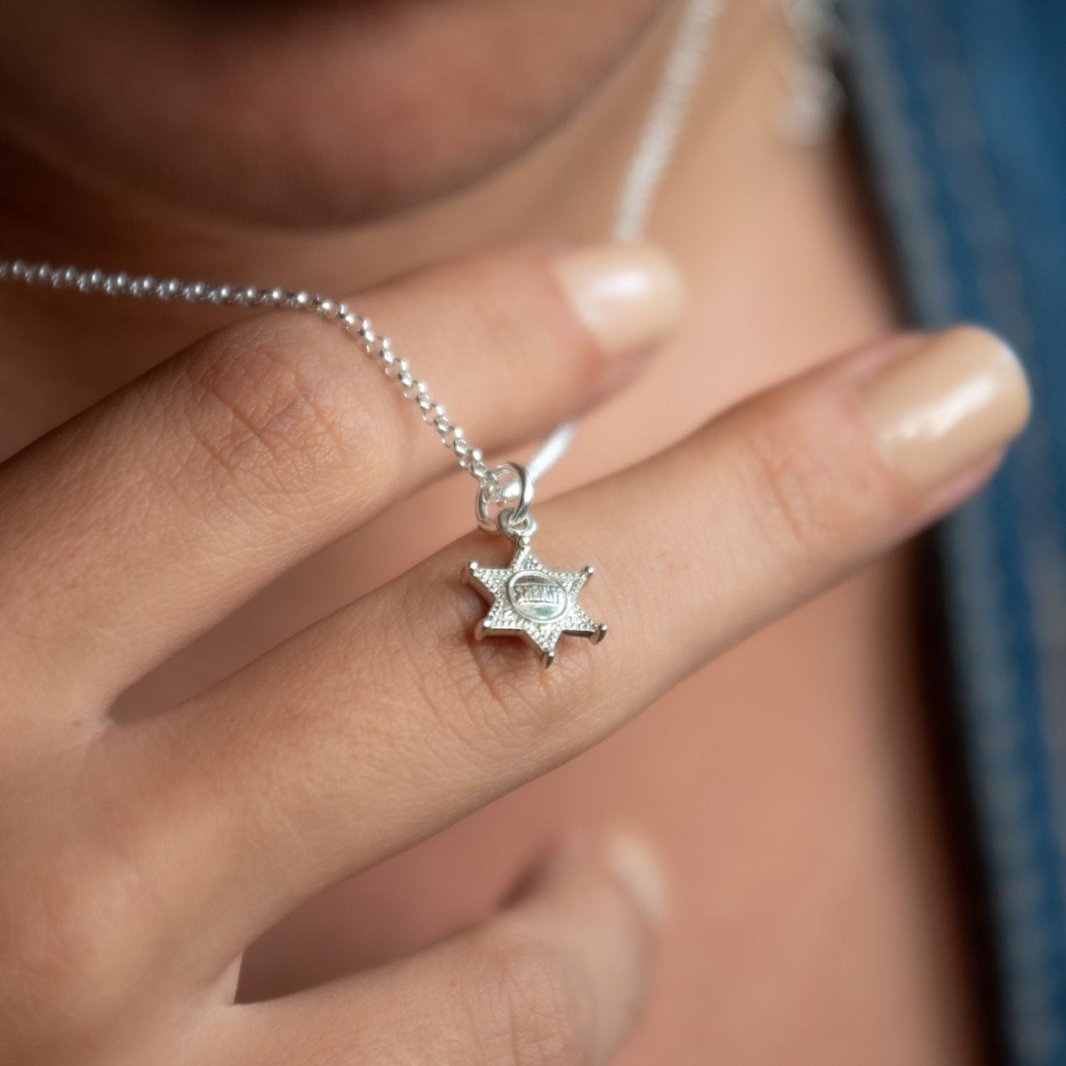 Silver Sheriff Badge Charm Necklace