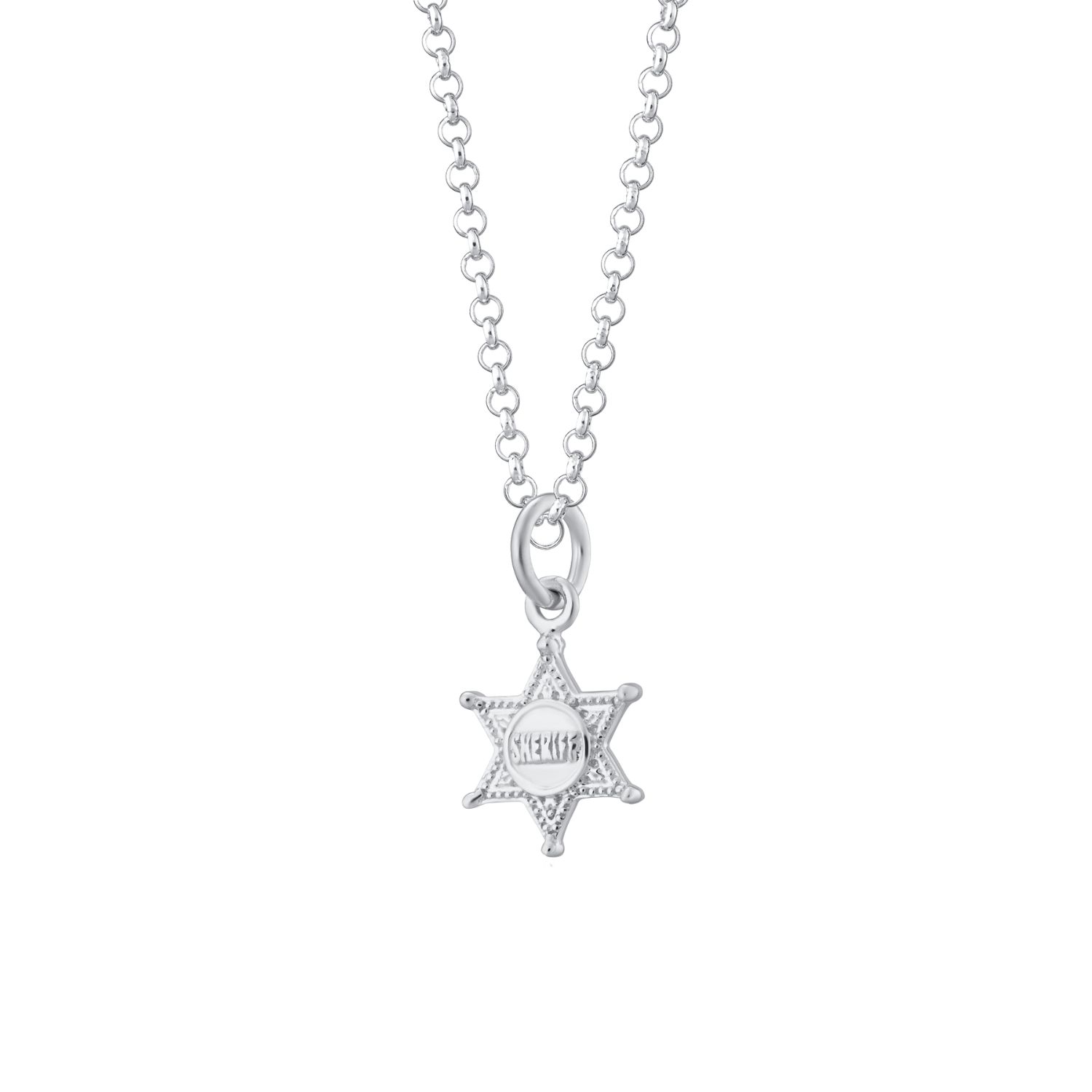 Silver Sheriff Badge Charm Necklace