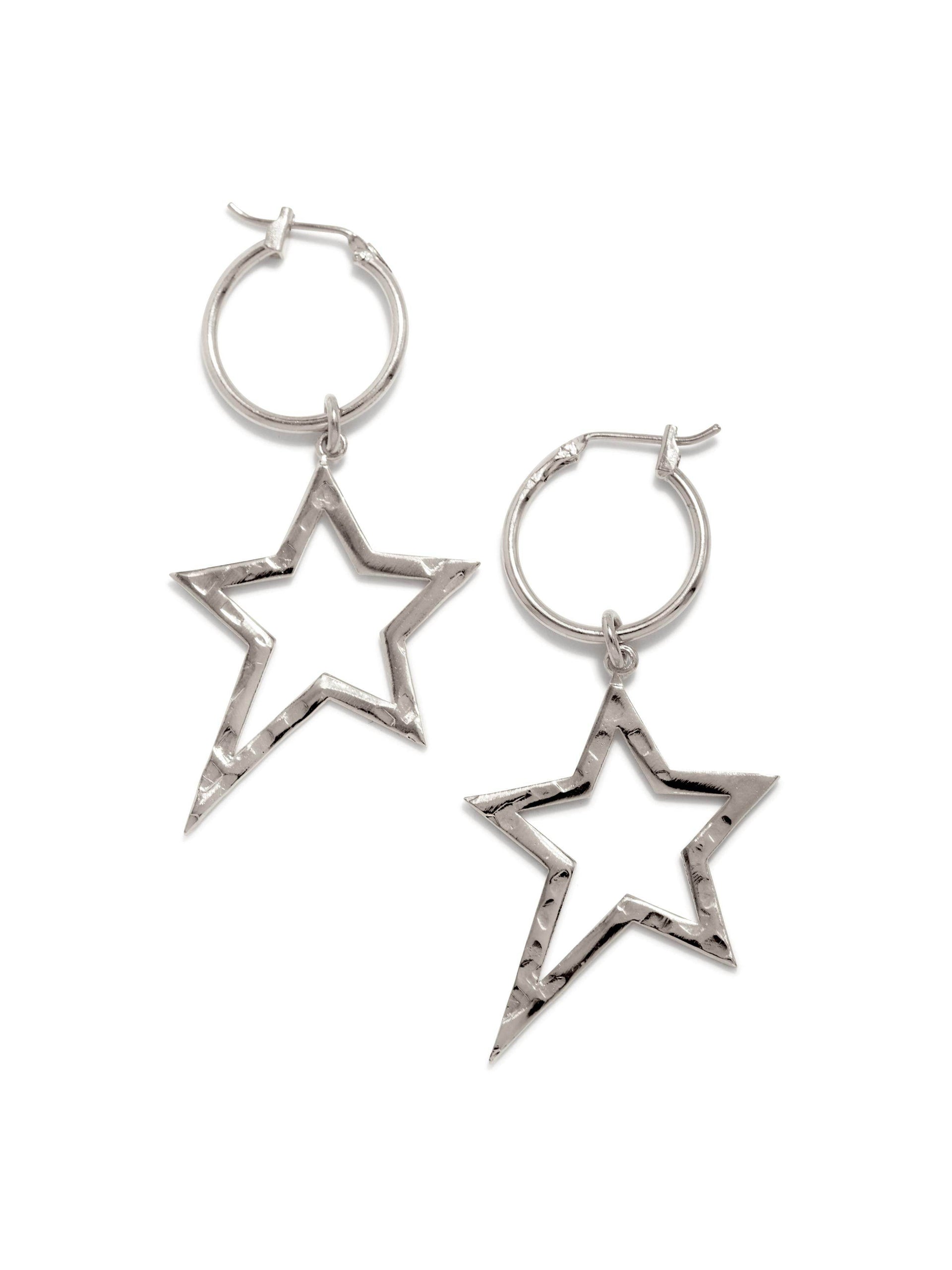 Silver Shooting Star Dust Click-Top Hoop Earrings