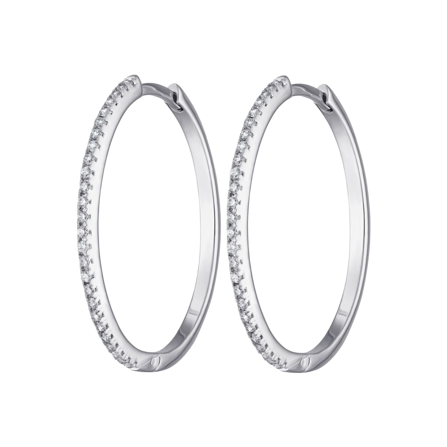 Silver Slim Sparkling Perfect Hoop Earrings