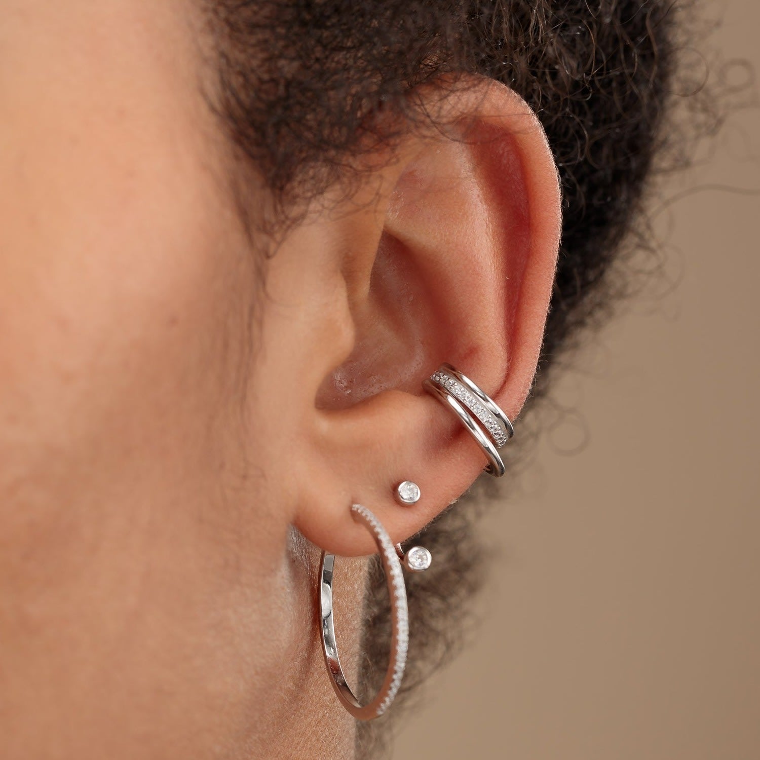 Silver Sparkle Dot Ear Jacket Stud Earrings