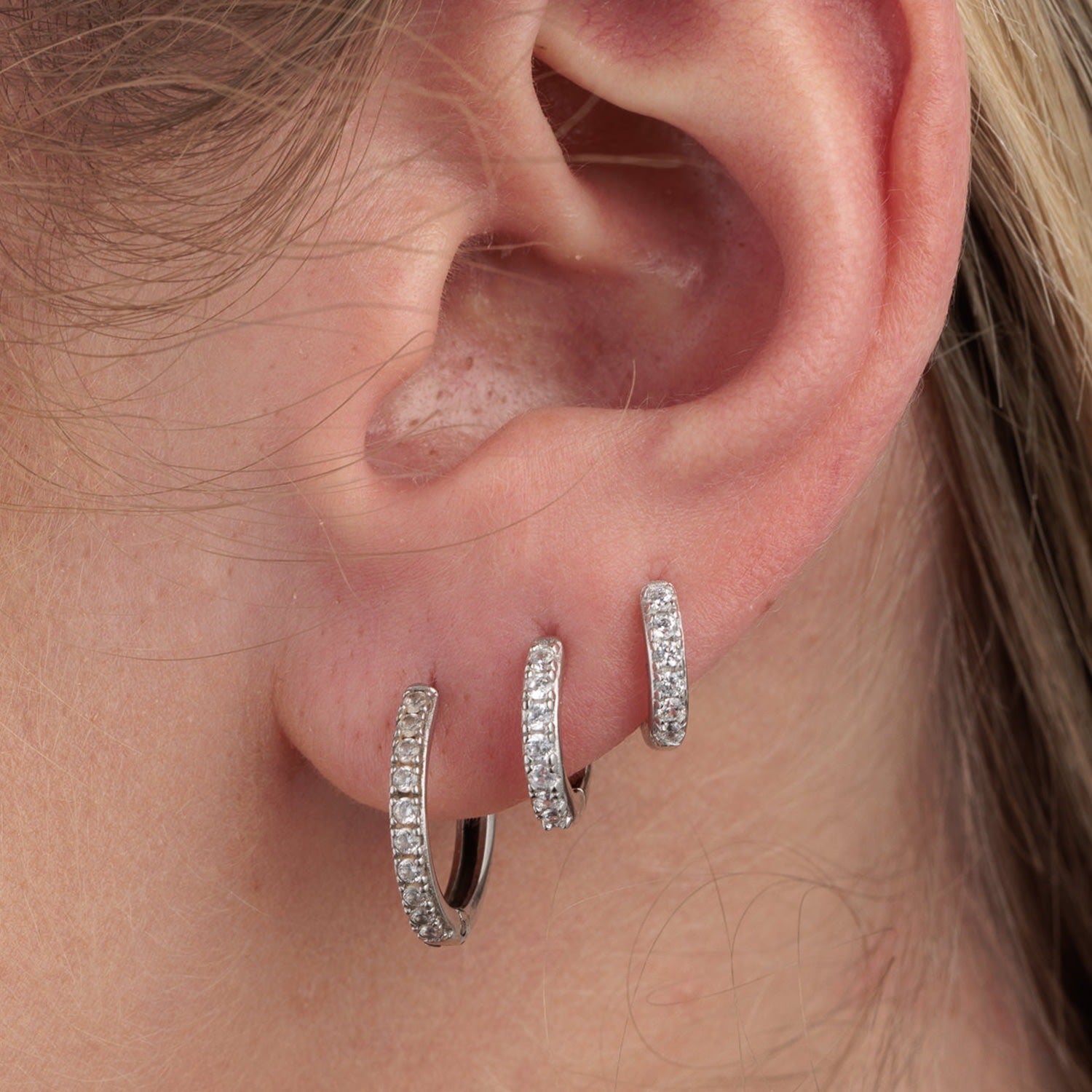 Silver Sparkling Essential Hoop Earring Stacking Set