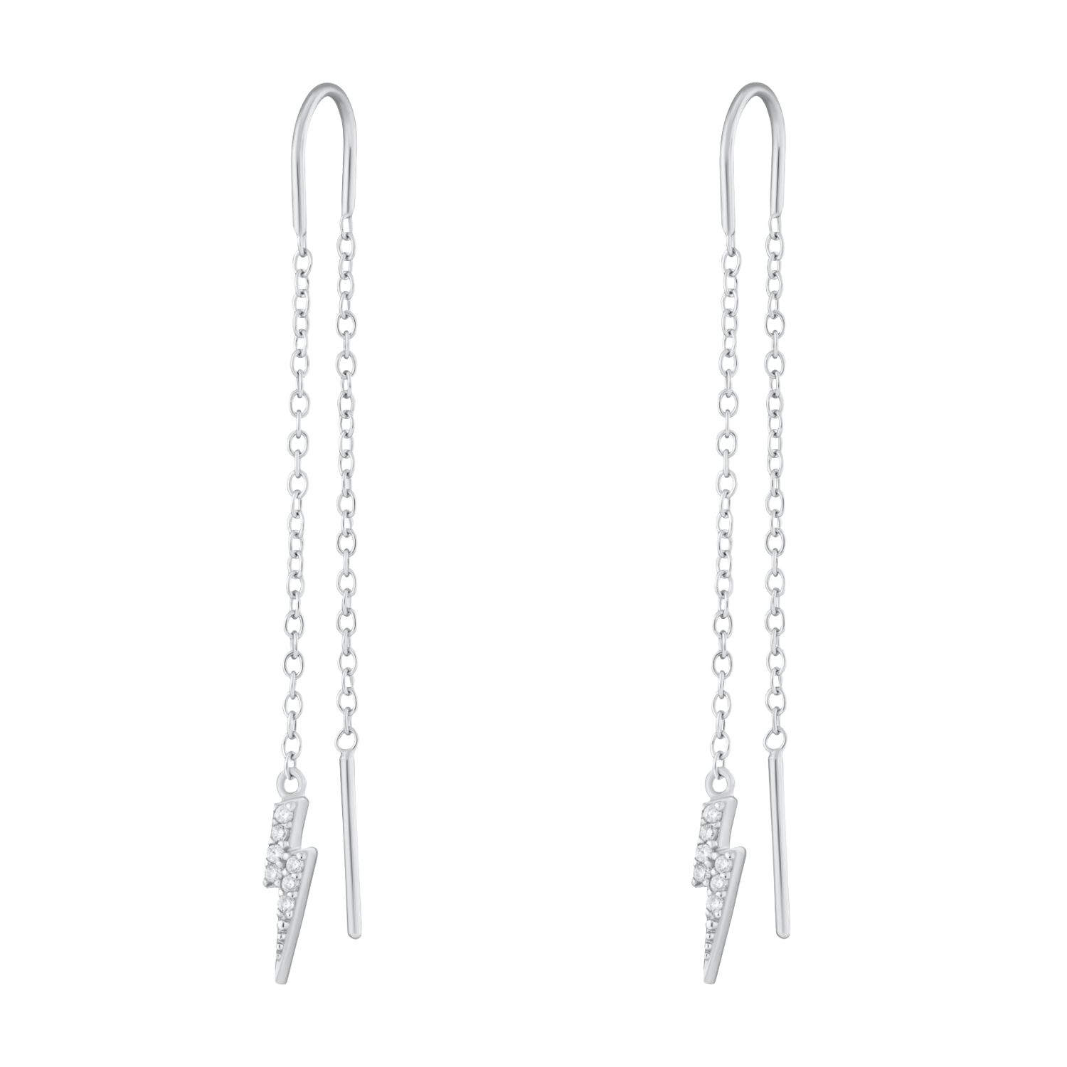 Silver Sparkling Lightning Bolt Threader Earrings