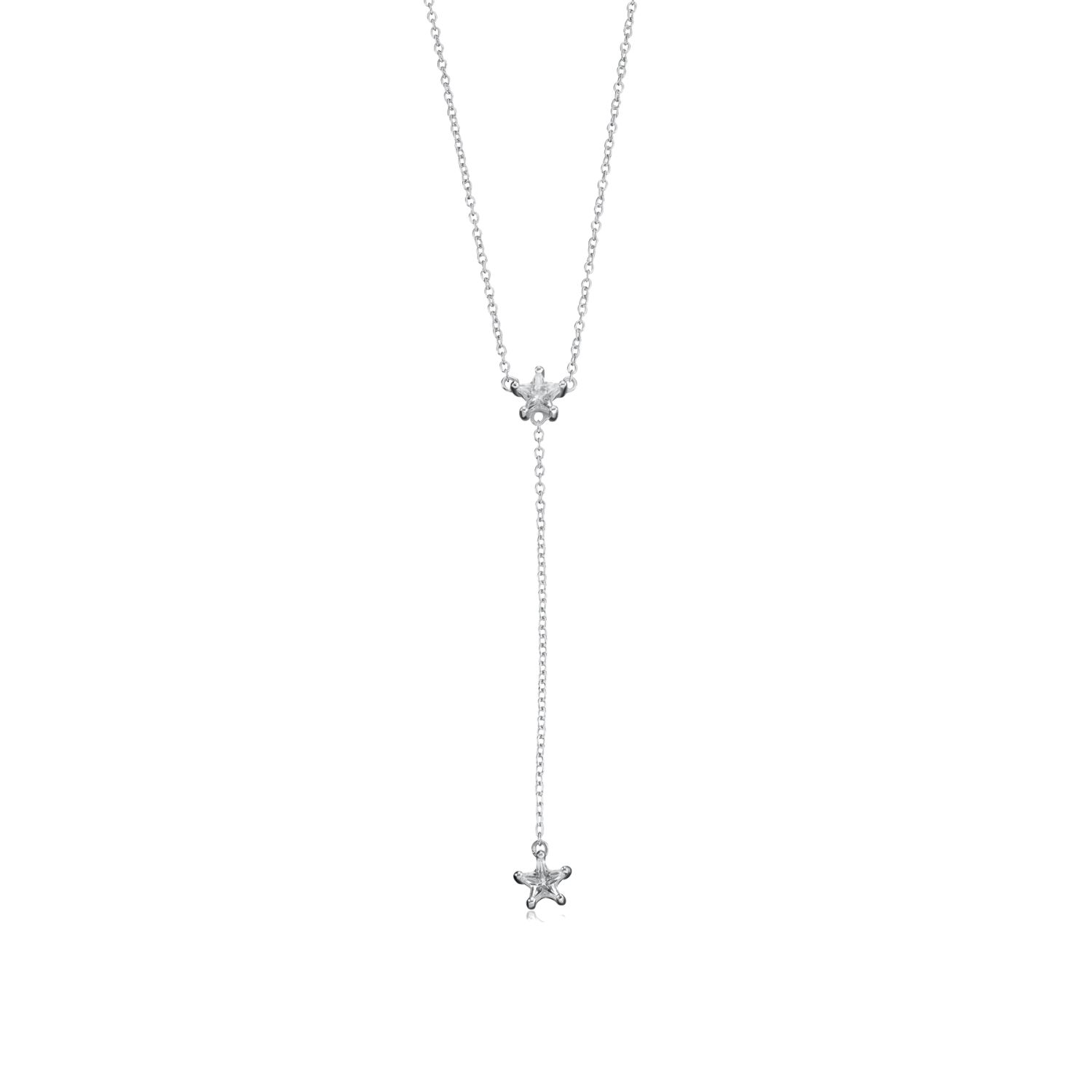 Silver Sparkling Star Drop Necklace