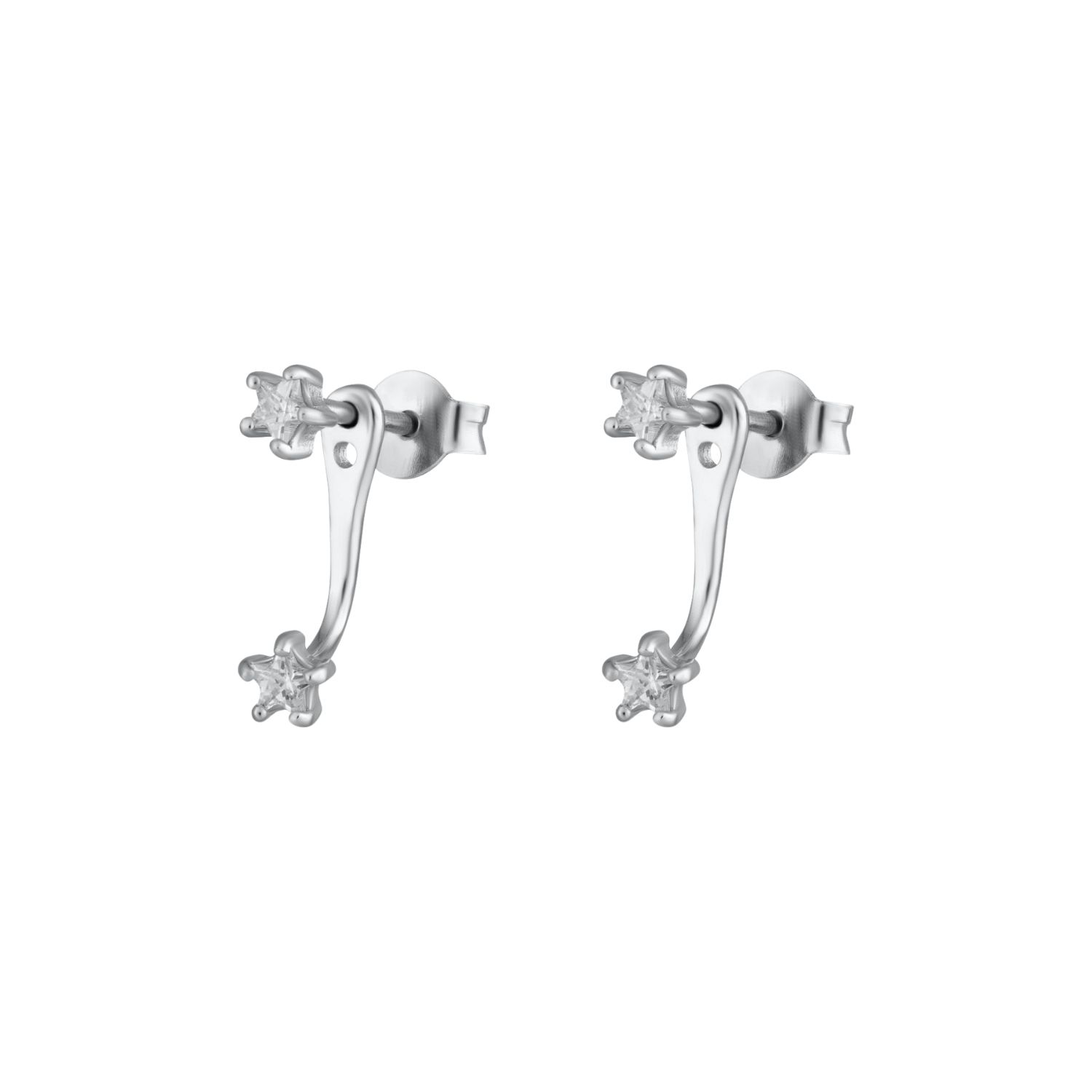 Silver Sparkling Star Ear Jacket Stud Earrings