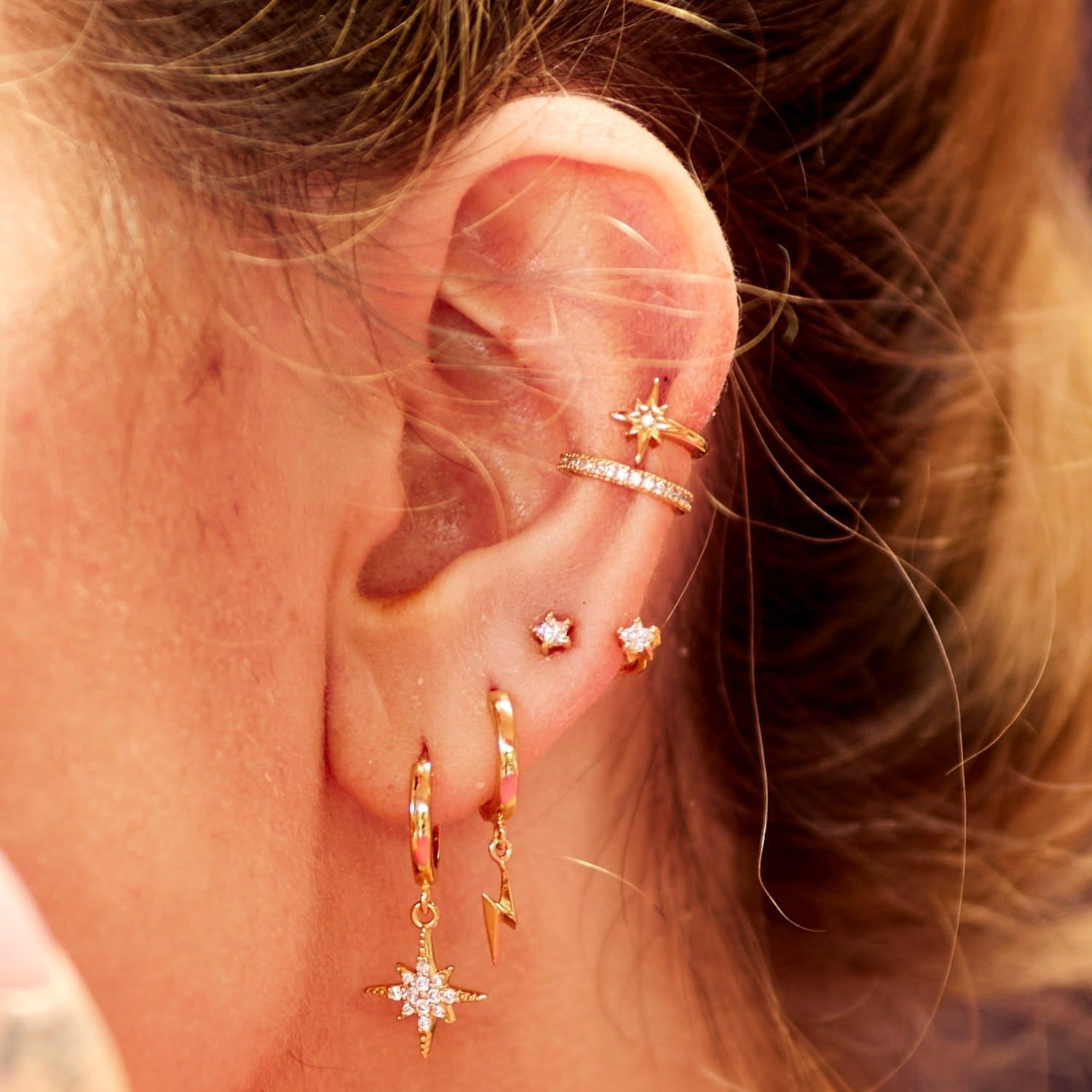 Silver Sparkling Star Ear Jacket Stud Earrings