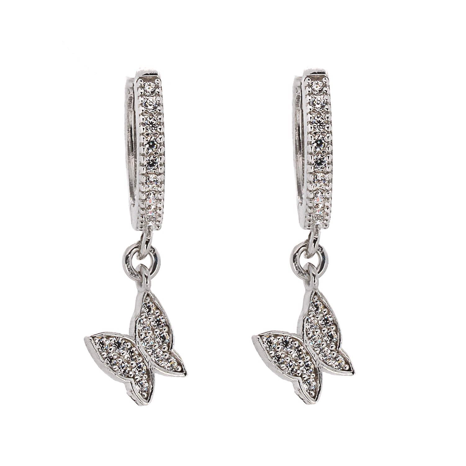 Sterling Silver & Pave Diamond Freedom Butterfly Earrings - Silver
