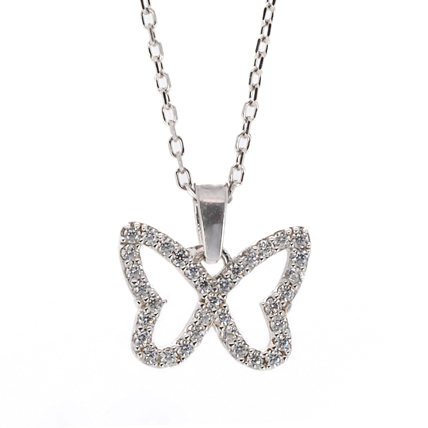 Silver Sparkly Butterfly Necklace - Silver