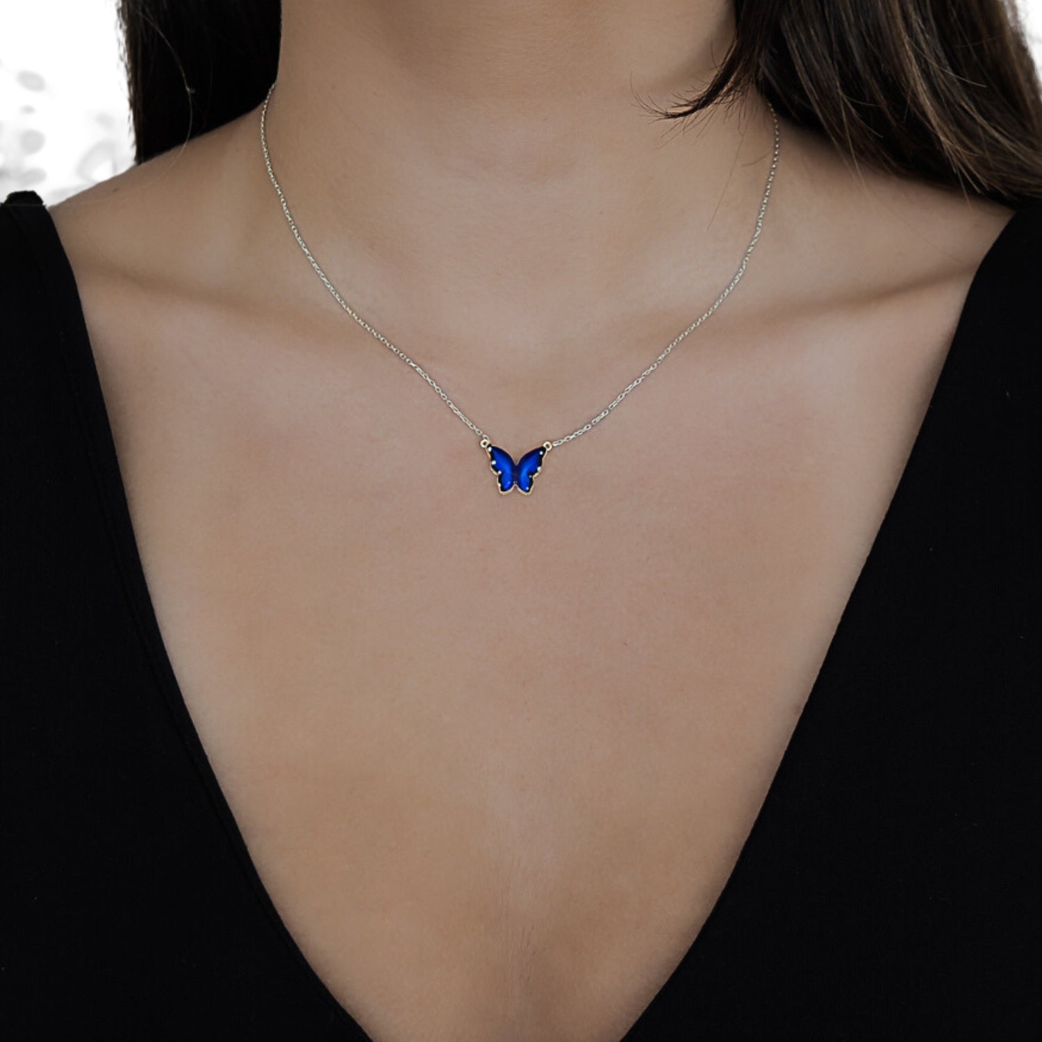 Spiritual Butterfly Blue Enamel Sterling Silver Necklace - Blue