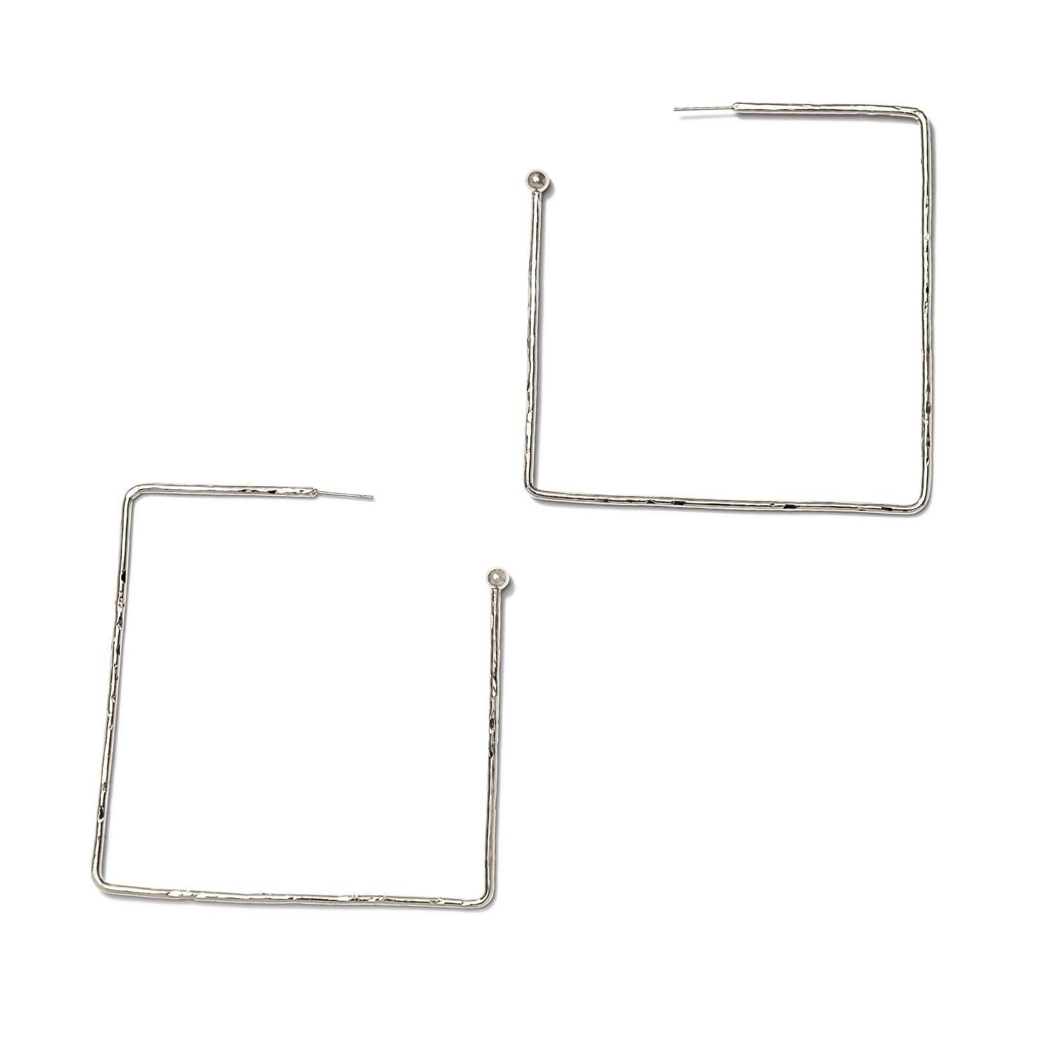 Silver Squaretastic Hoop Post Earrings
