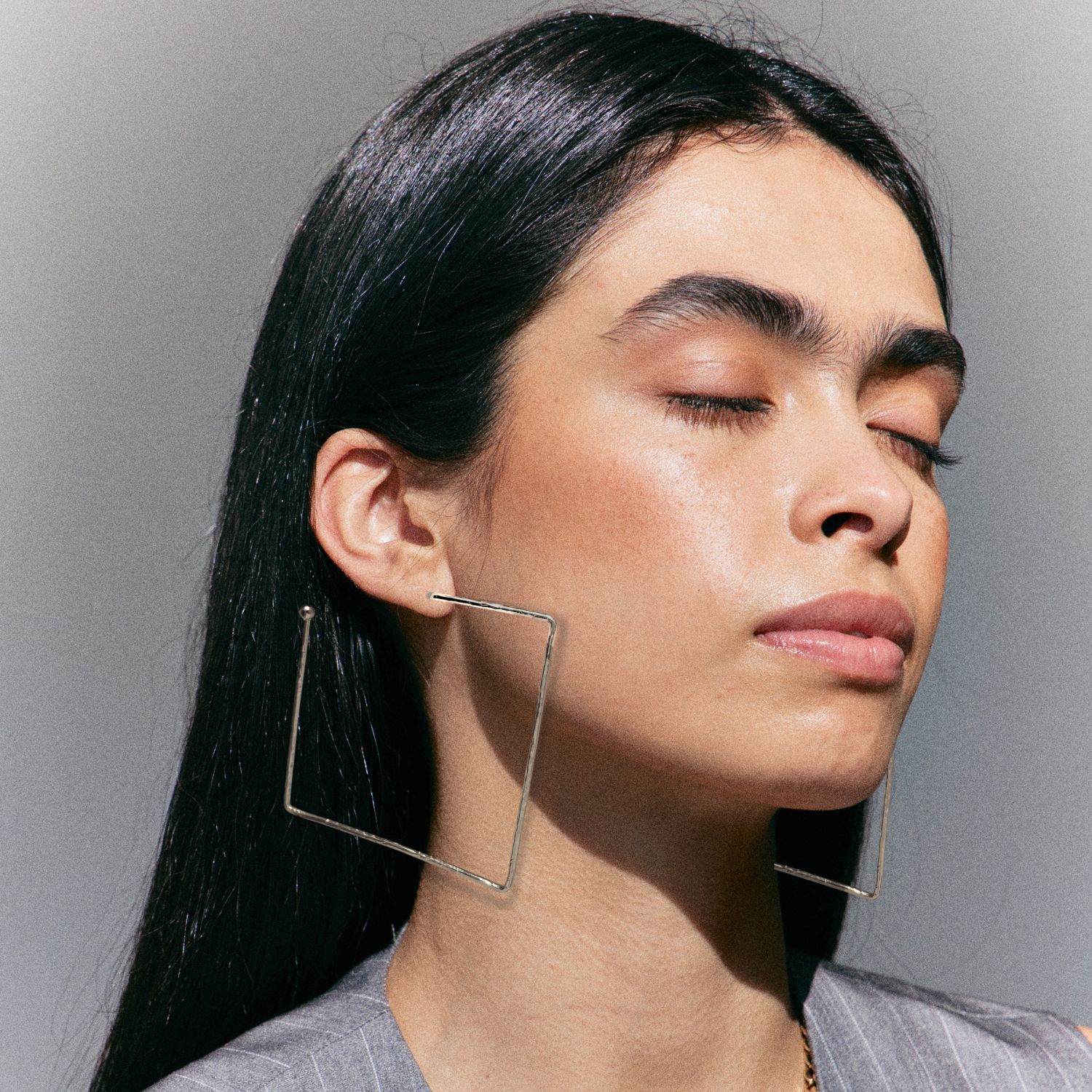 Silver Squaretastic Hoop Post Earrings