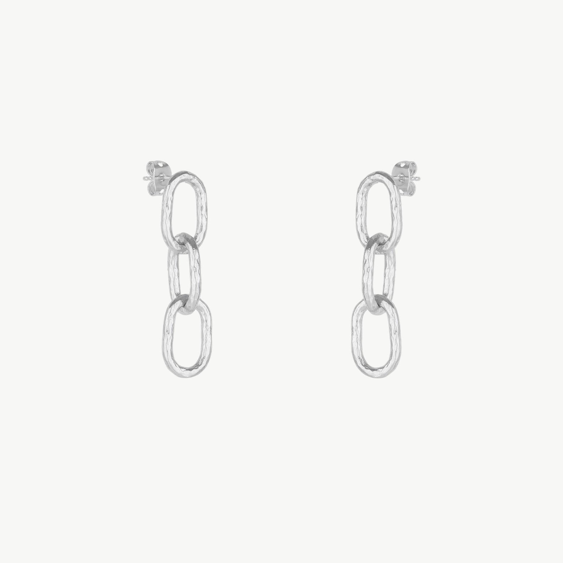 Silver Textured Chain Link Drop Earrings