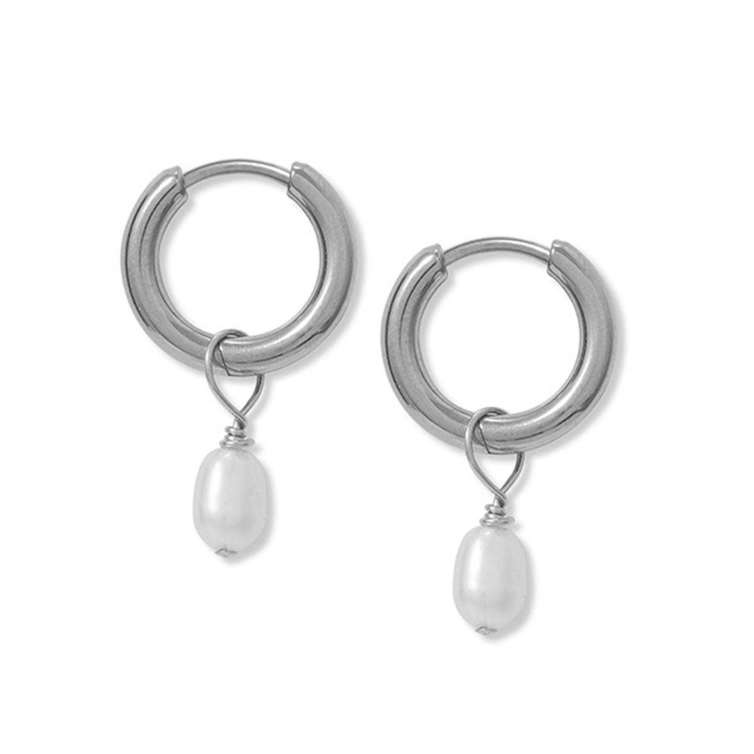 Silver Tiny Pearl Hoops
