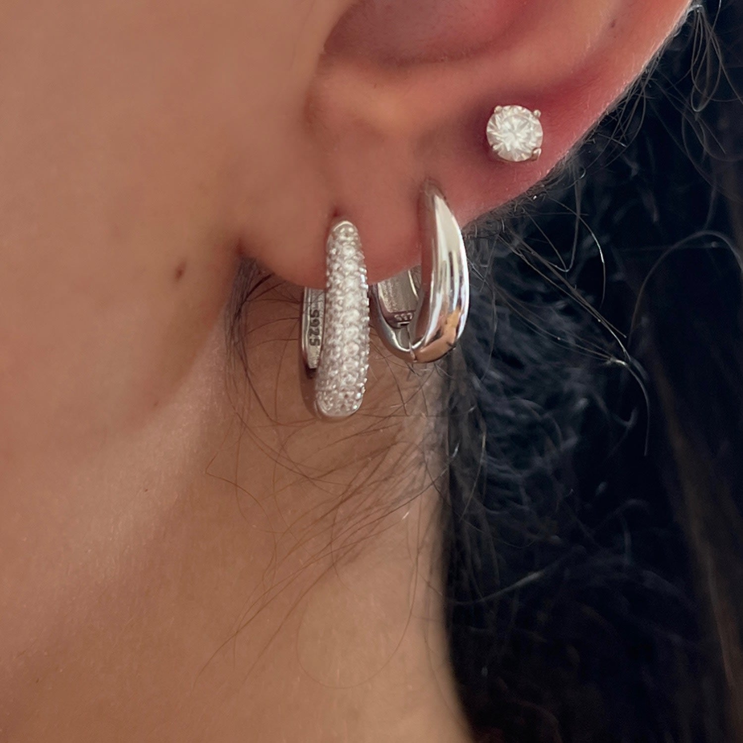 Silver U Shape Dome Hoop Earrings