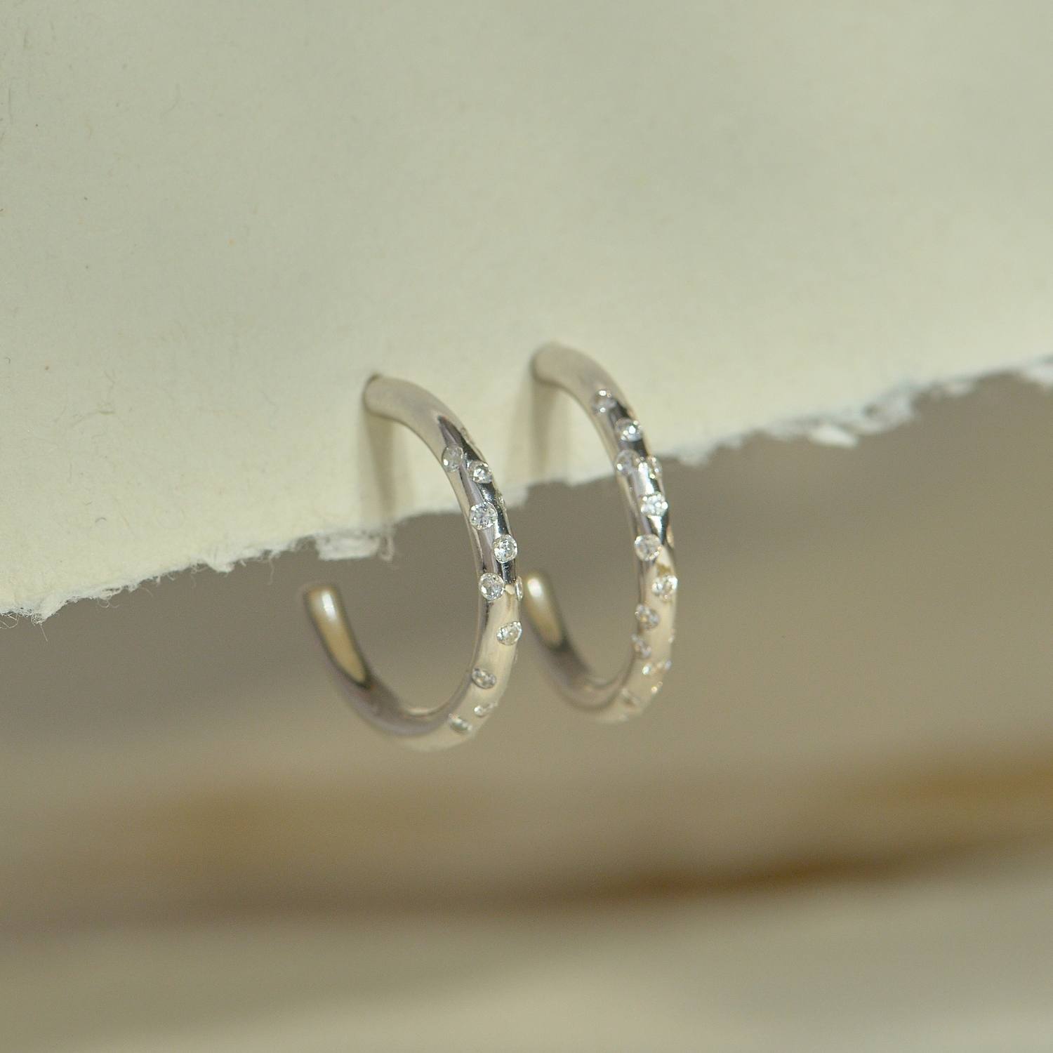 Silver White Topaz Gemstones- Seren Hoops