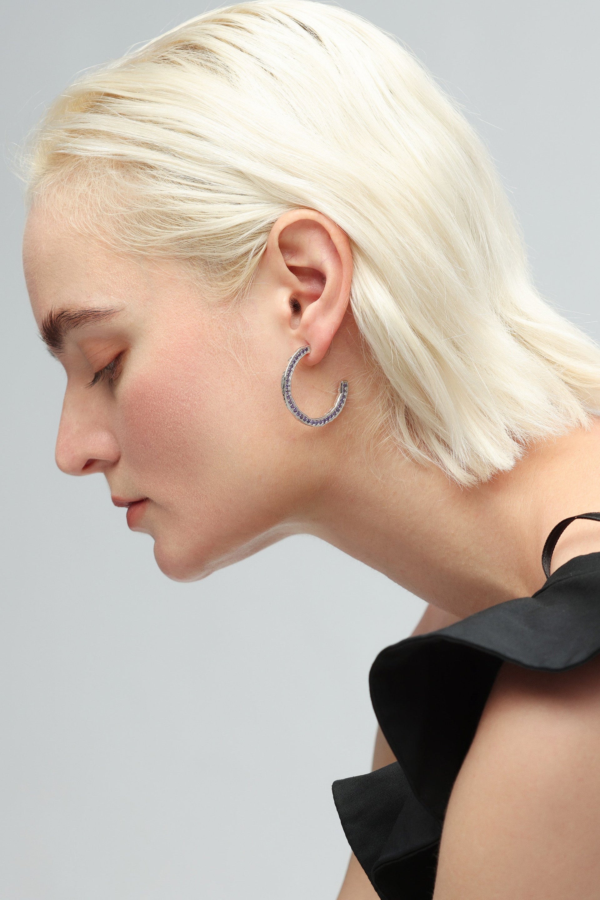 Silver Zirconia Molten C-Hoop Earrings