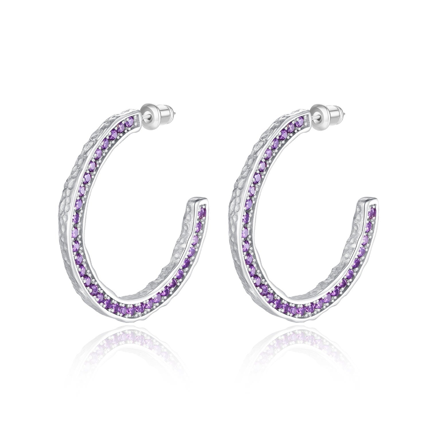 Silver Zirconia Molten C-Hoop Earrings