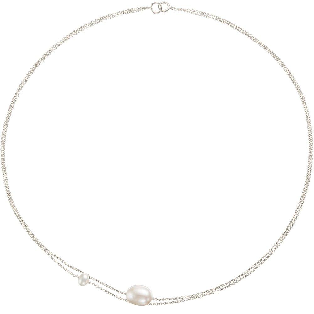 Solid White Gold Layered Large and Small Pearl Choker