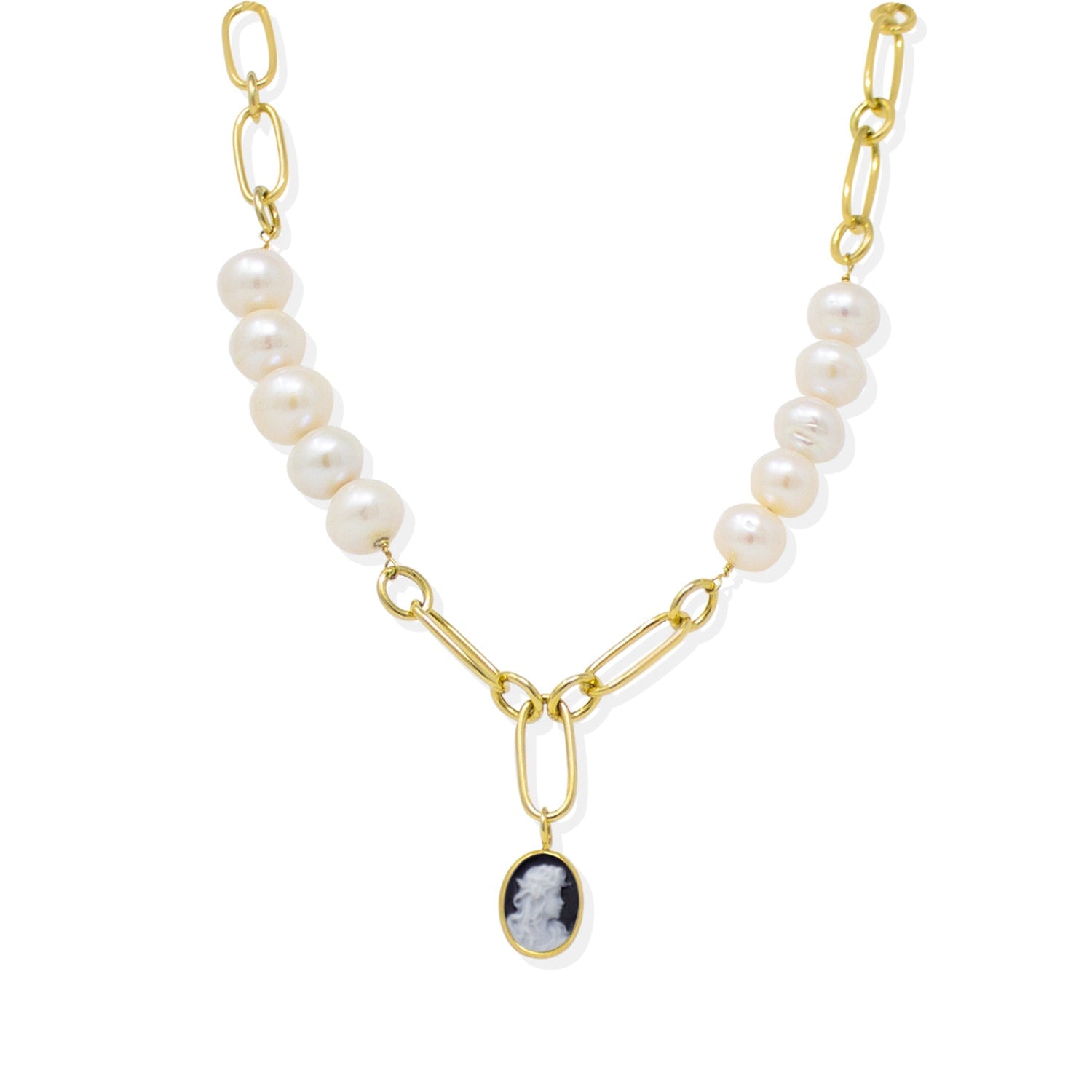 Simonetta Black Cameo And Pearl Necklace