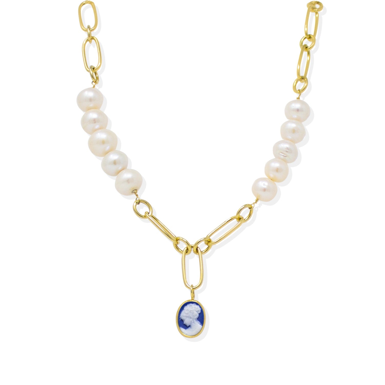 Simonetta Blue Cameo And Pearl Necklace