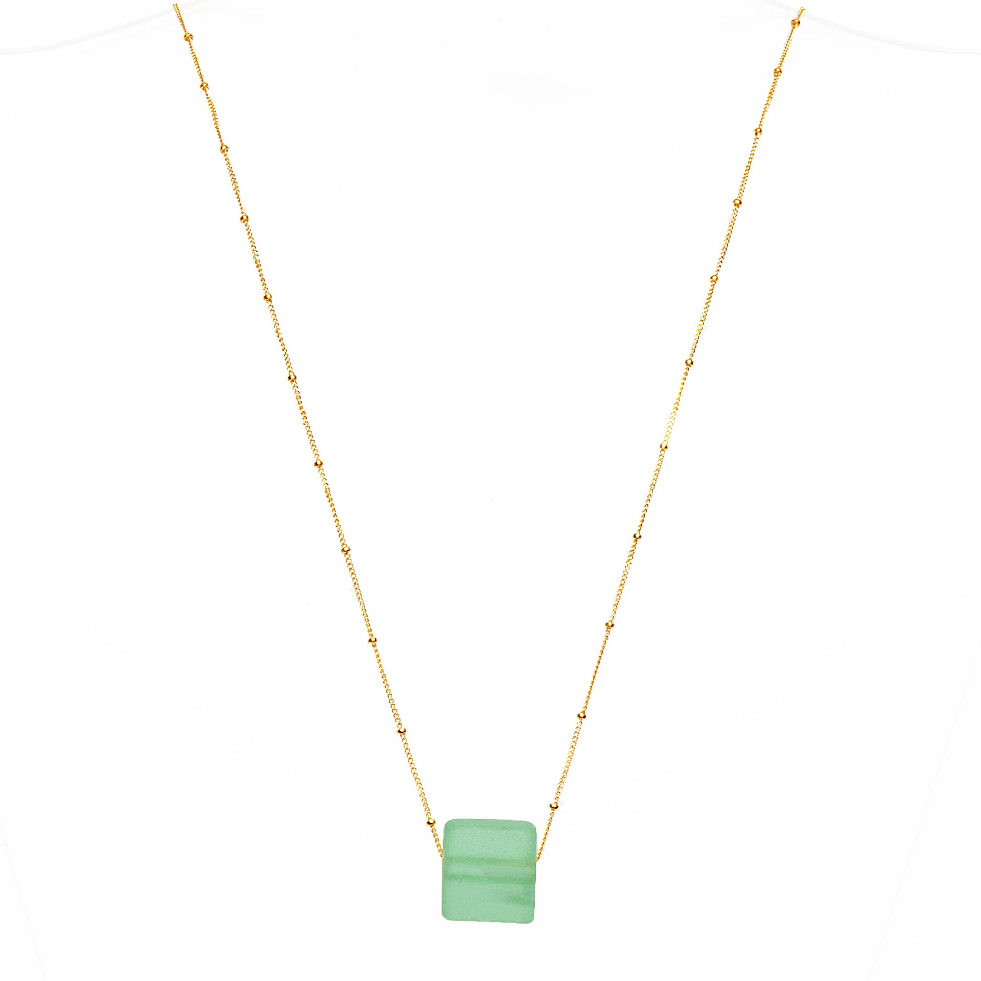 Recycled Glass Cube Necklace Gold Fill Antique Clear